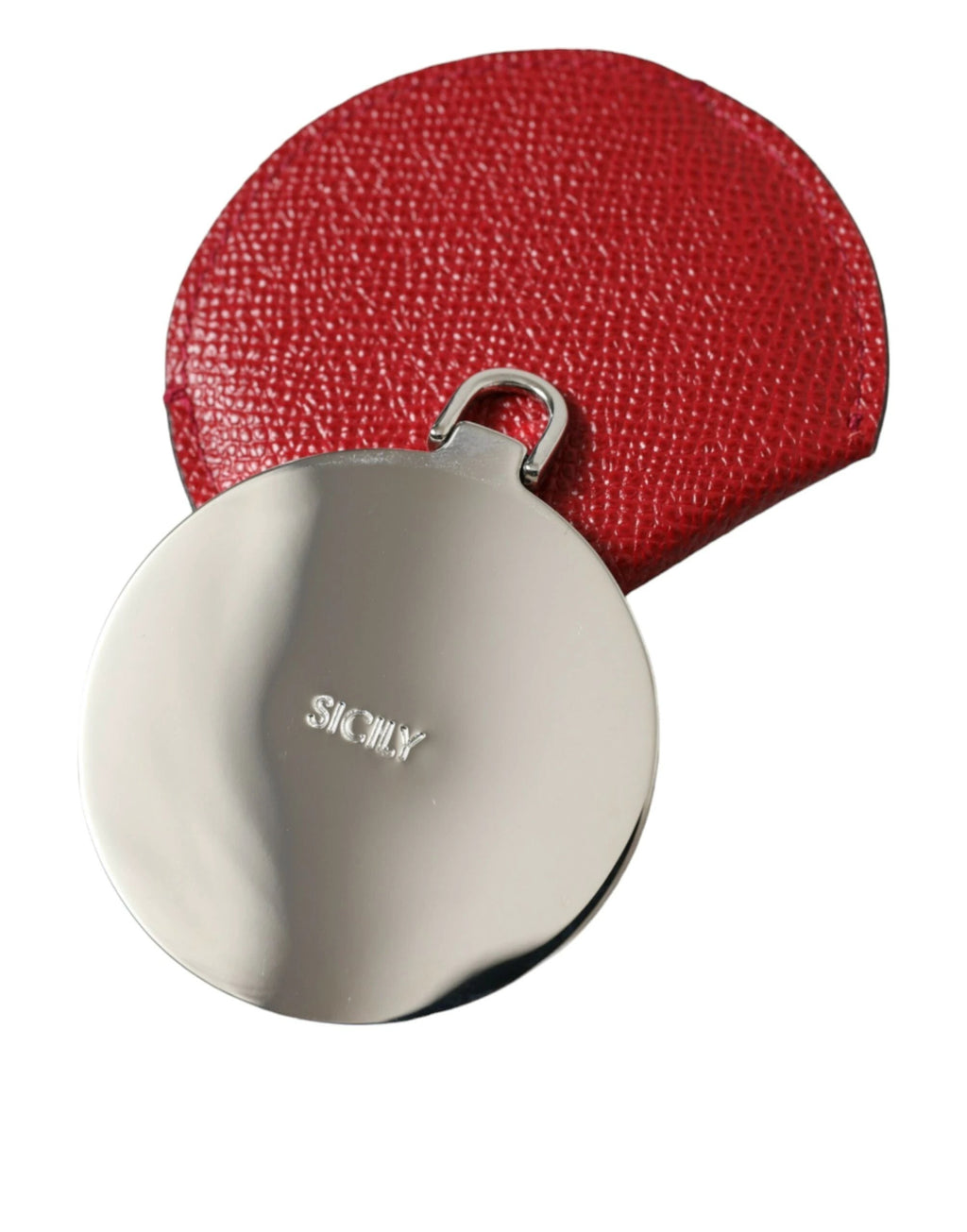 Dolce & Gabbana Red Calfskin Leather Round Logo Hand Mirror Holder by Dolce & Gabbana