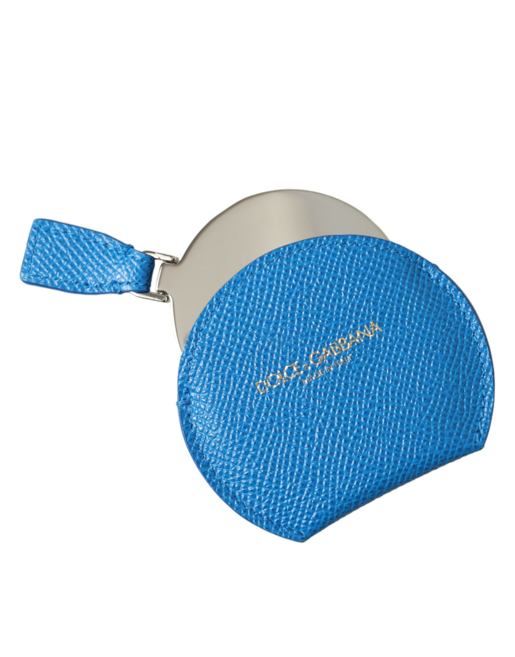 Dolce & Gabbana Blue Calfskin Leather Round Logo Hand Mirror Holder by Dolce & Gabbana