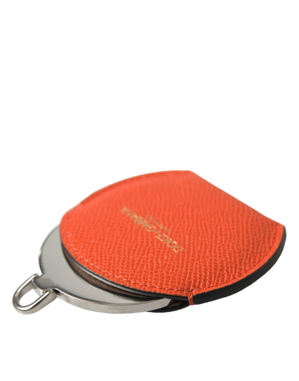 Dolce & Gabbana Orange Calfskin Leather Round Logo Hand Mirror Holder by Dolce & Gabbana