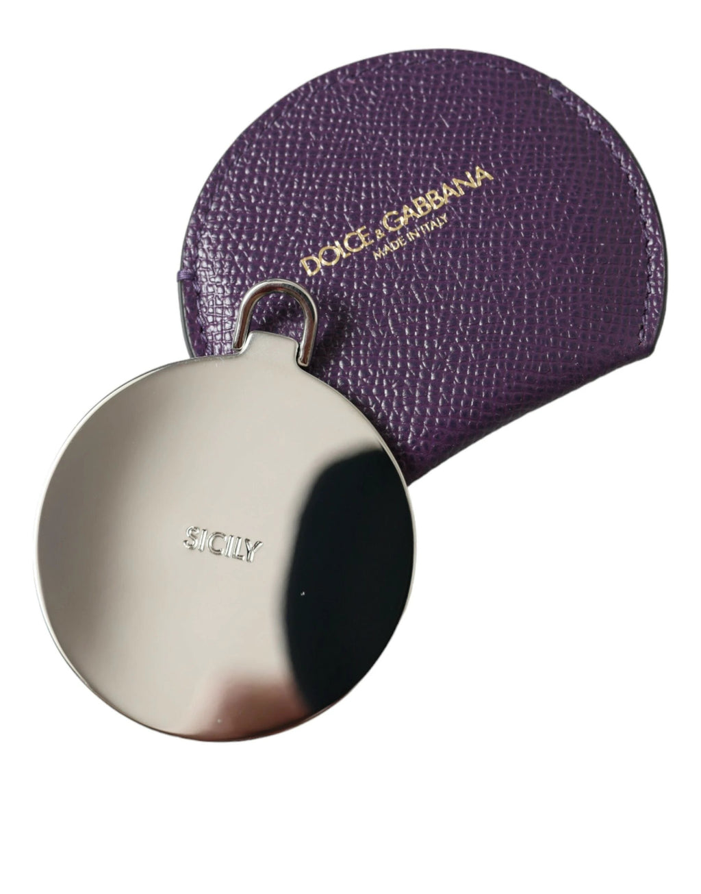 Dolce & Gabbana Purple Calfskin Leather Round Logo Hand Mirror Holder by Dolce & Gabbana