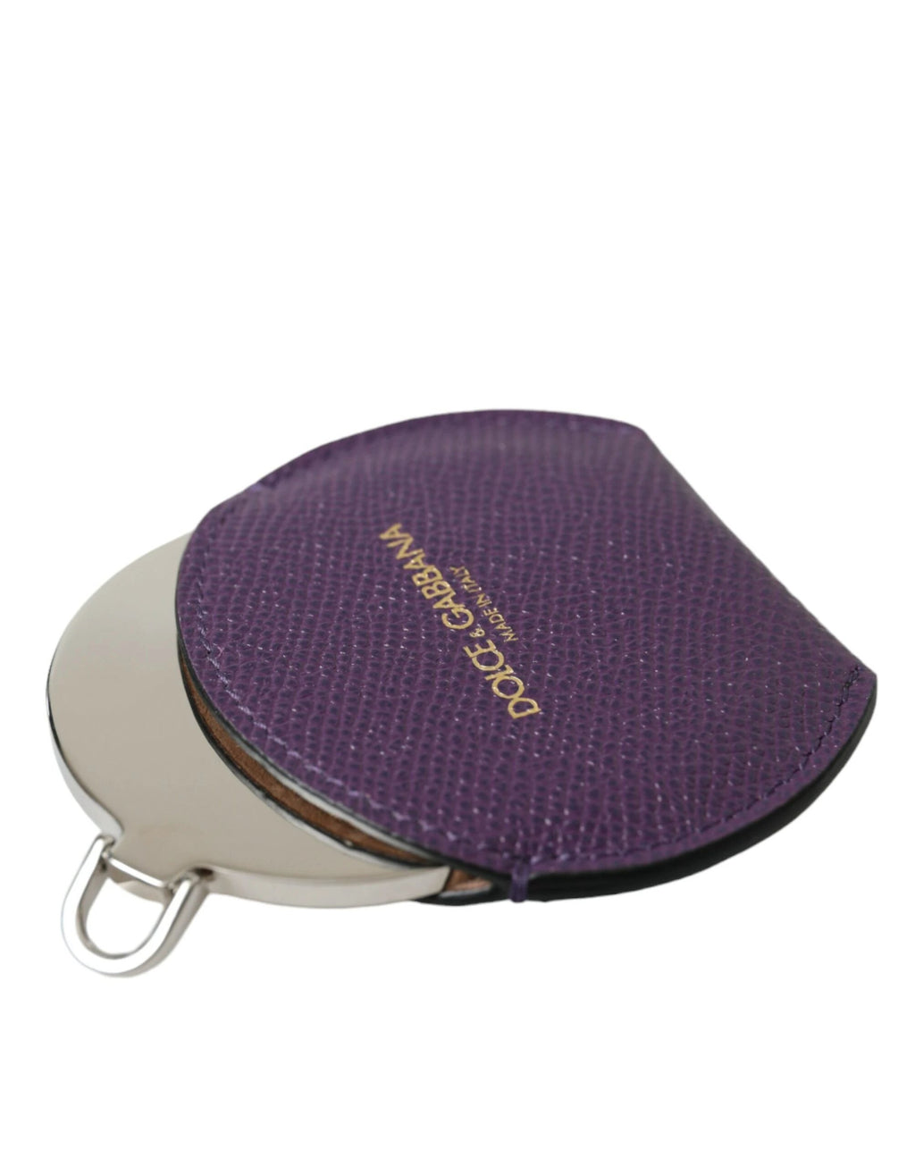 Dolce & Gabbana Purple Calfskin Leather Round Logo Hand Mirror Holder by Dolce & Gabbana