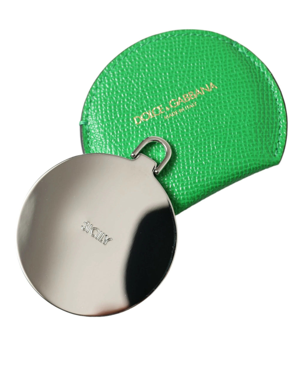 Dolce & Gabbana Green Calfskin Leather Round Logo Hand Mirror Holder by Dolce & Gabbana