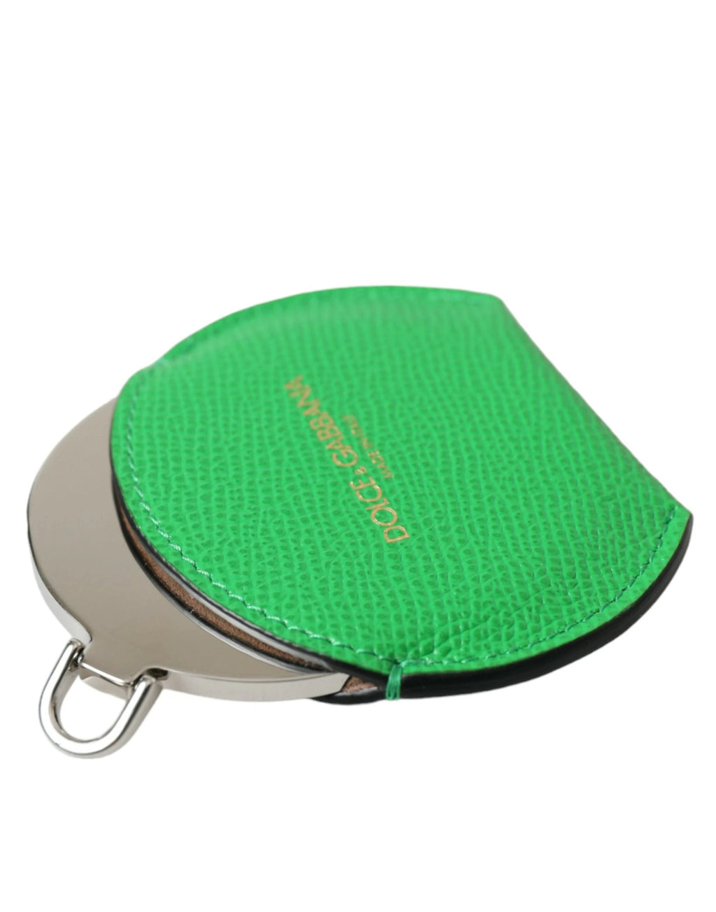 Dolce & Gabbana Green Calfskin Leather Round Logo Hand Mirror Holder by Dolce & Gabbana
