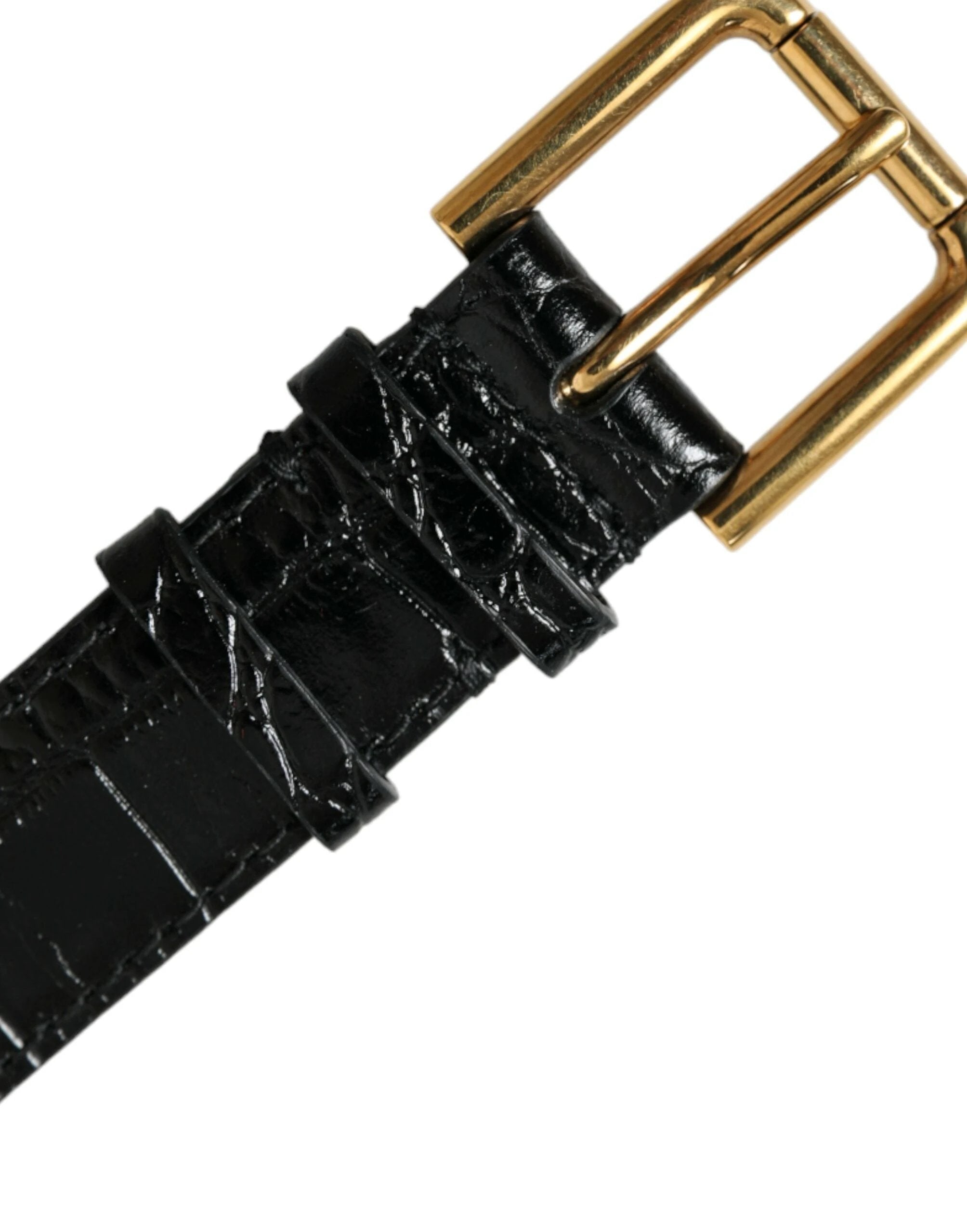 Dolce & Gabbana Black Textured Leather Gold Tone Metal Buckle Armband by Dolce & Gabbana