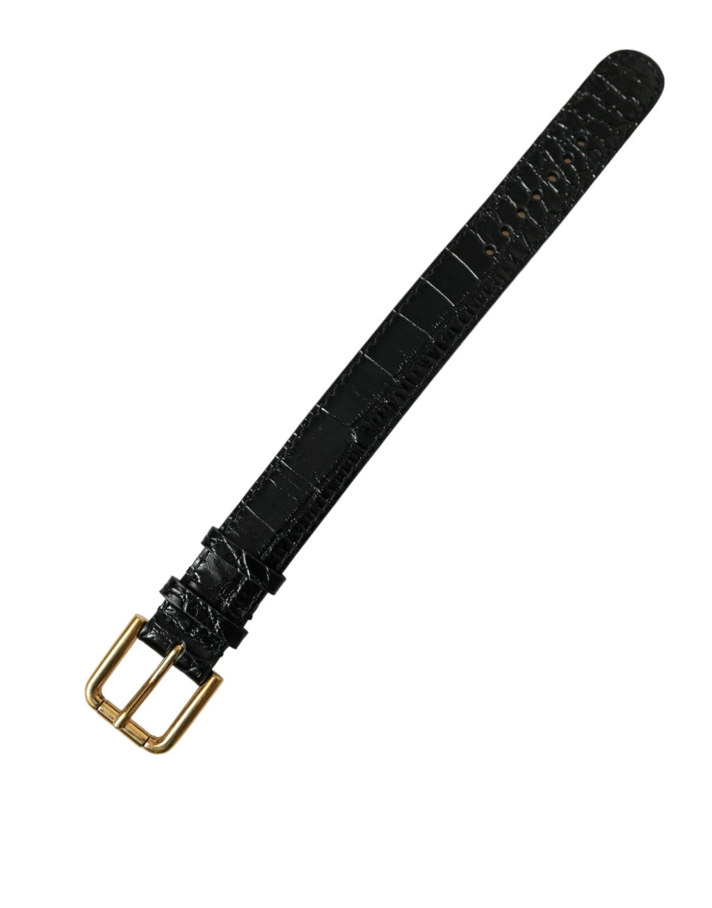 Dolce & Gabbana Black Textured Leather Gold Tone Metal Buckle Armband by Dolce & Gabbana
