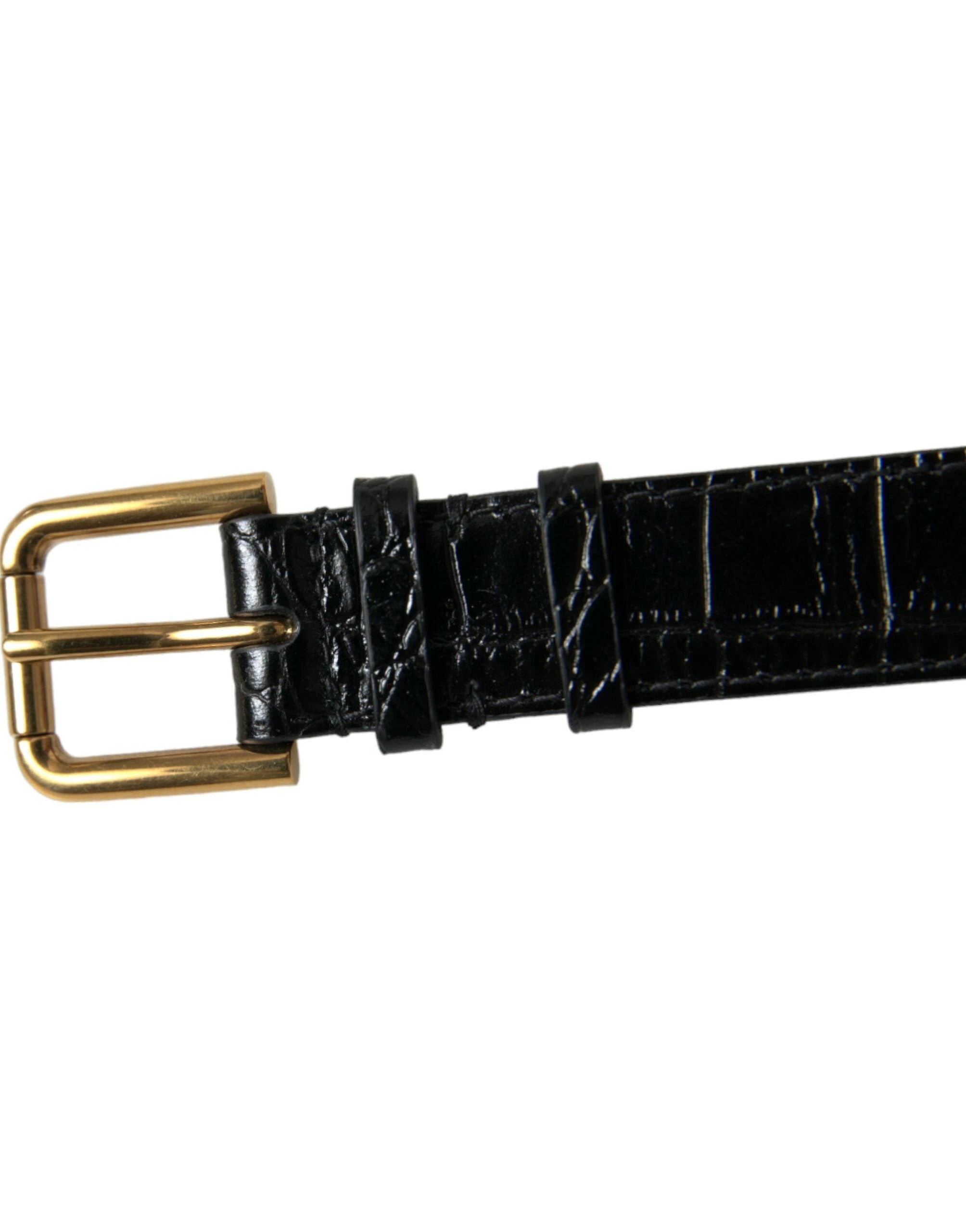 Dolce & Gabbana Black Textured Leather Gold Tone Metal Buckle Armband by Dolce & Gabbana
