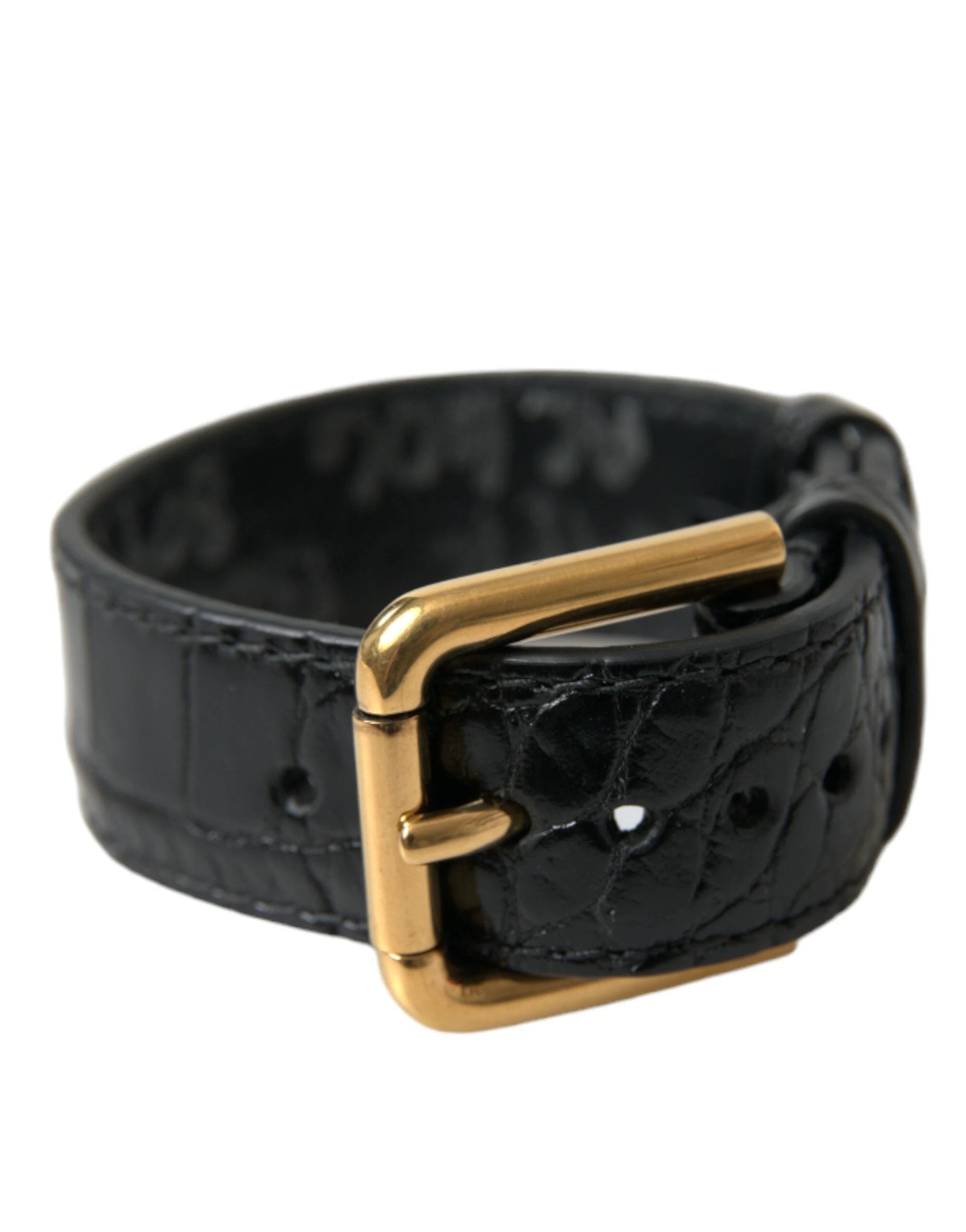 Dolce & Gabbana Black Textured Leather Gold Tone Metal Buckle Armband by Dolce & Gabbana