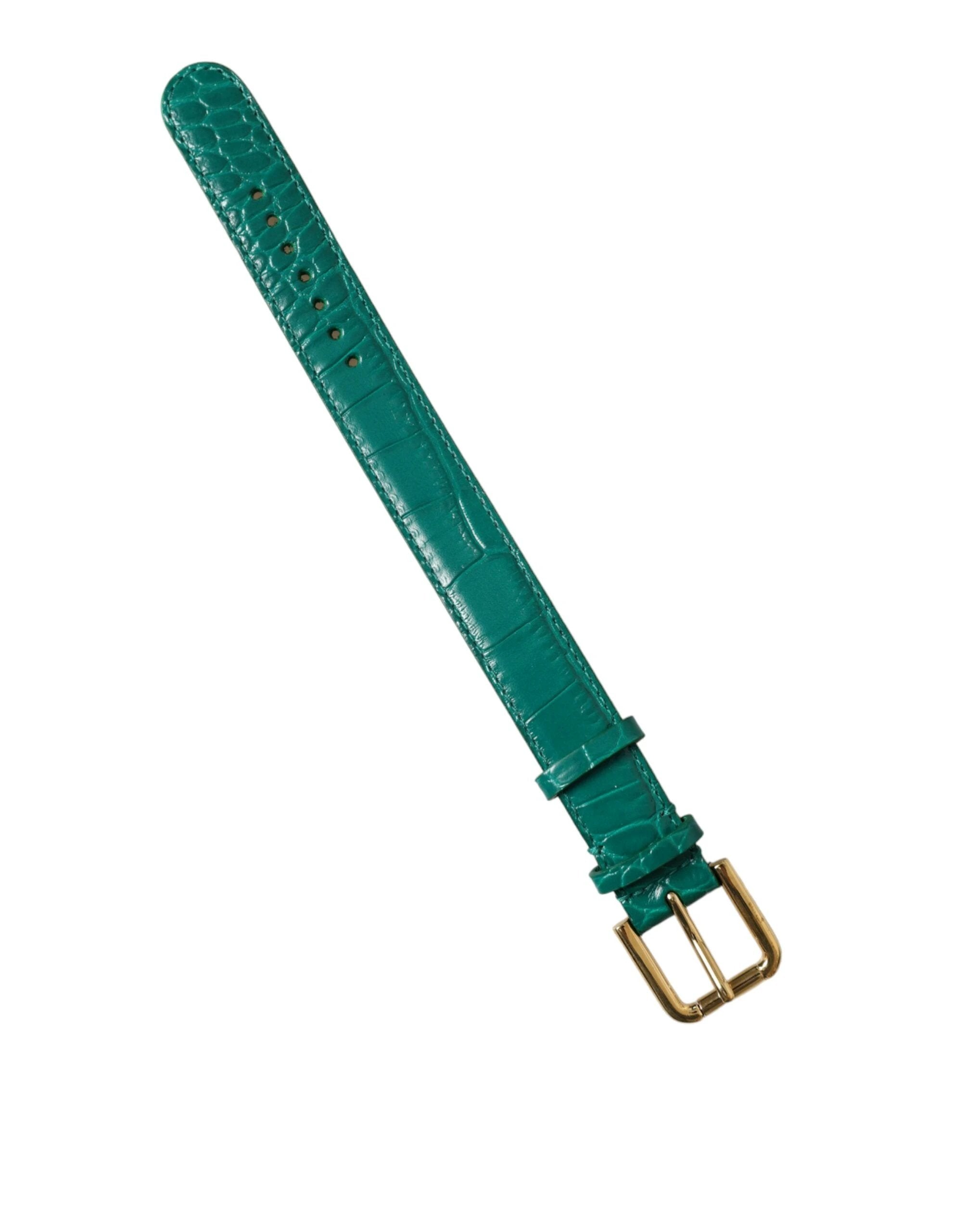 Dolce & Gabbana Green Textured Leather Gold Tone Metal Buckle Neckband by Dolce & Gabbana