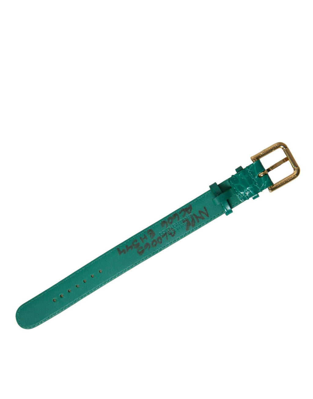 Dolce & Gabbana Green Textured Leather Gold Tone Metal Buckle Neckband by Dolce & Gabbana