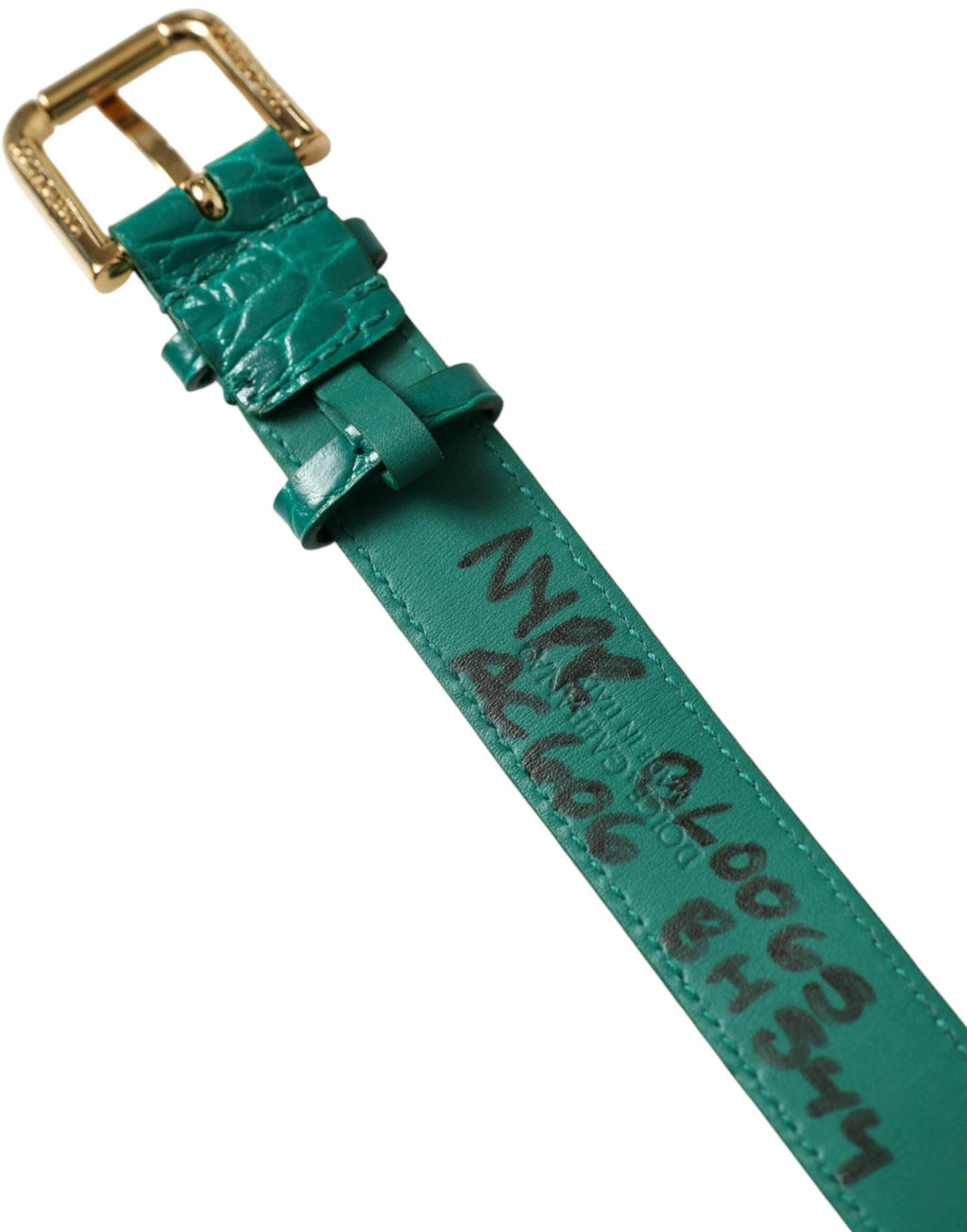 Dolce & Gabbana Green Textured Leather Gold Tone Metal Buckle Neckband by Dolce & Gabbana