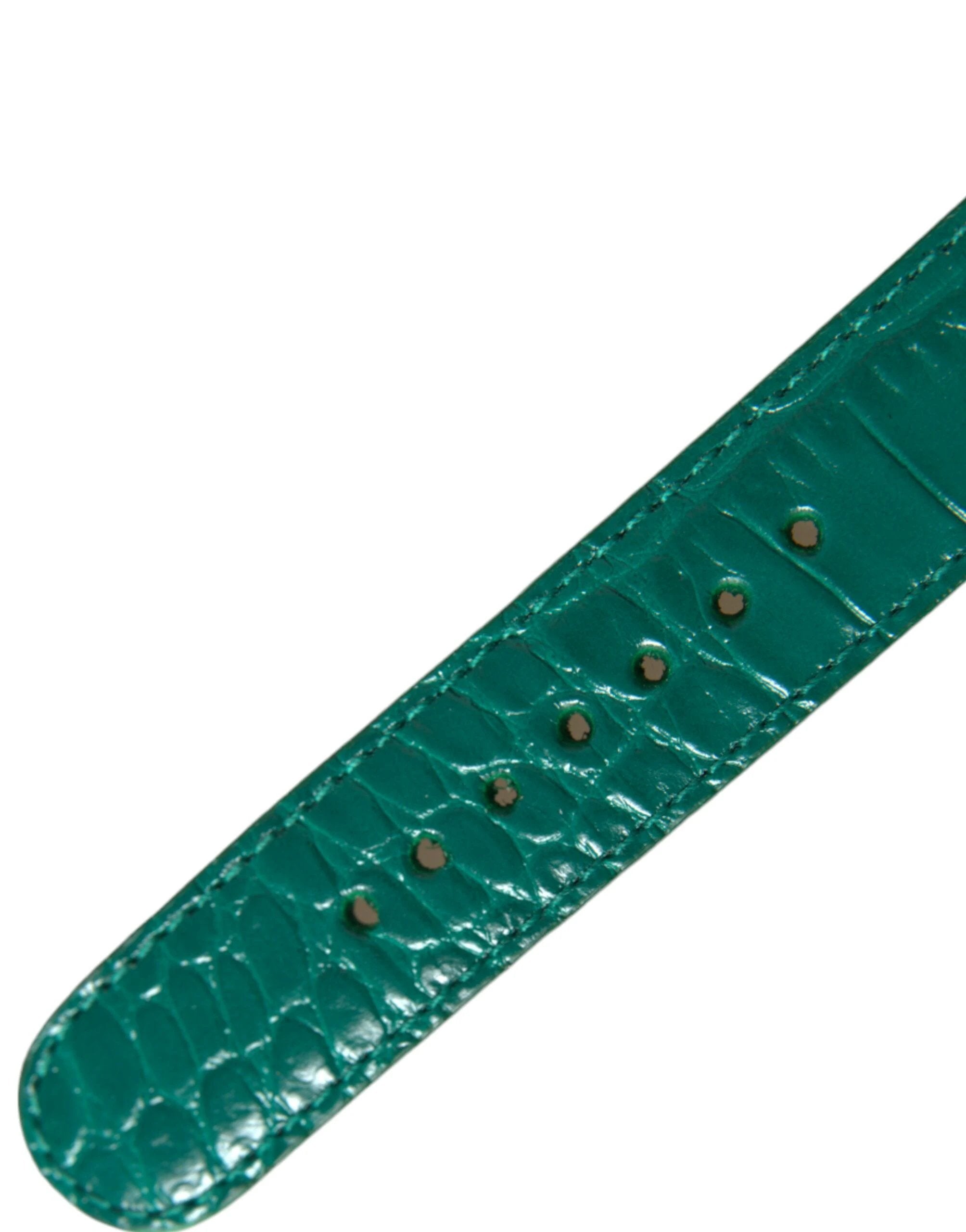 Dolce & Gabbana Green Textured Leather Gold Tone Metal Buckle Neckband by Dolce & Gabbana