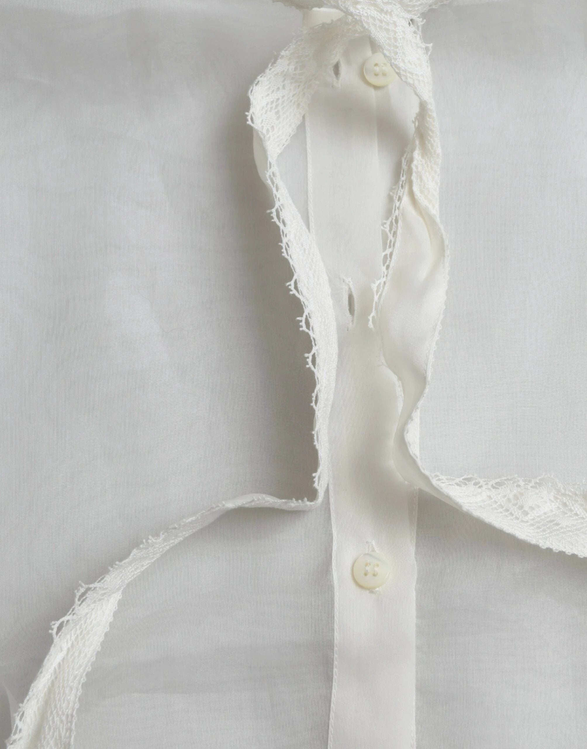 Dolce & Gabbana White Silk Long Sleeves Ascot Collar Top by Dolce & Gabbana