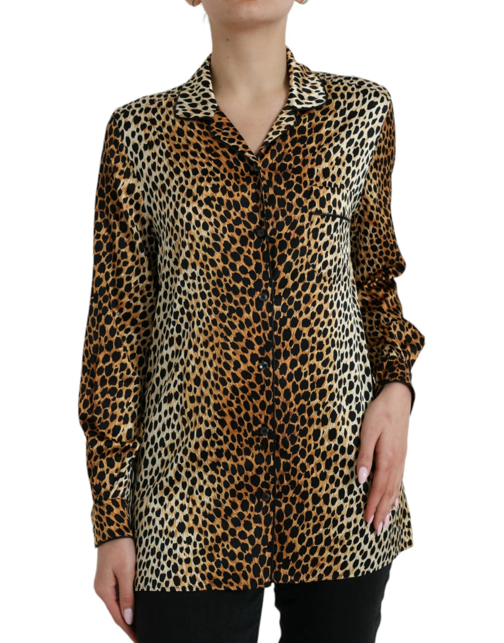 Dolce & Gabbana Brown Leopard Print Long Sleeves Blouse Top by Dolce & Gabbana