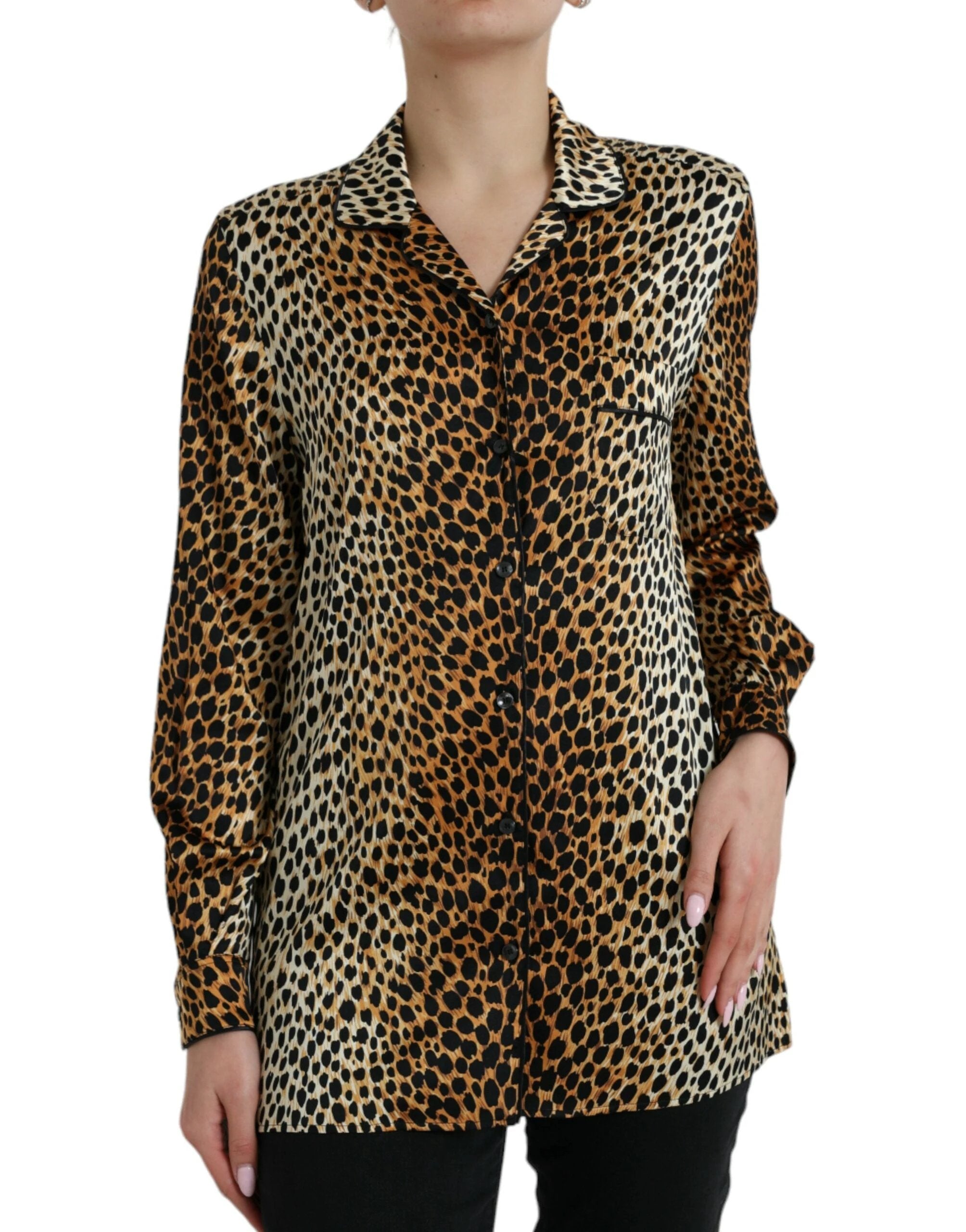 Dolce & Gabbana Brown Leopard Print Long Sleeves Blouse Top by Dolce & Gabbana