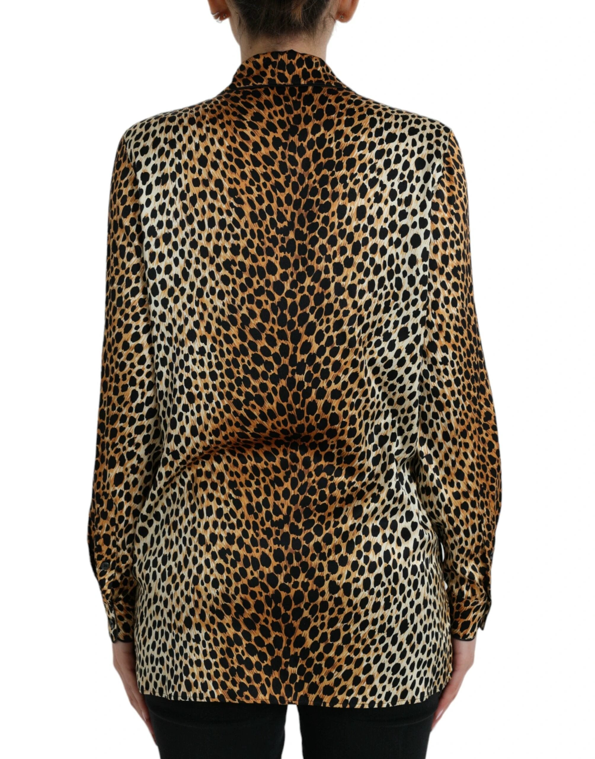 Dolce & Gabbana Brown Leopard Print Long Sleeves Blouse Top by Dolce & Gabbana
