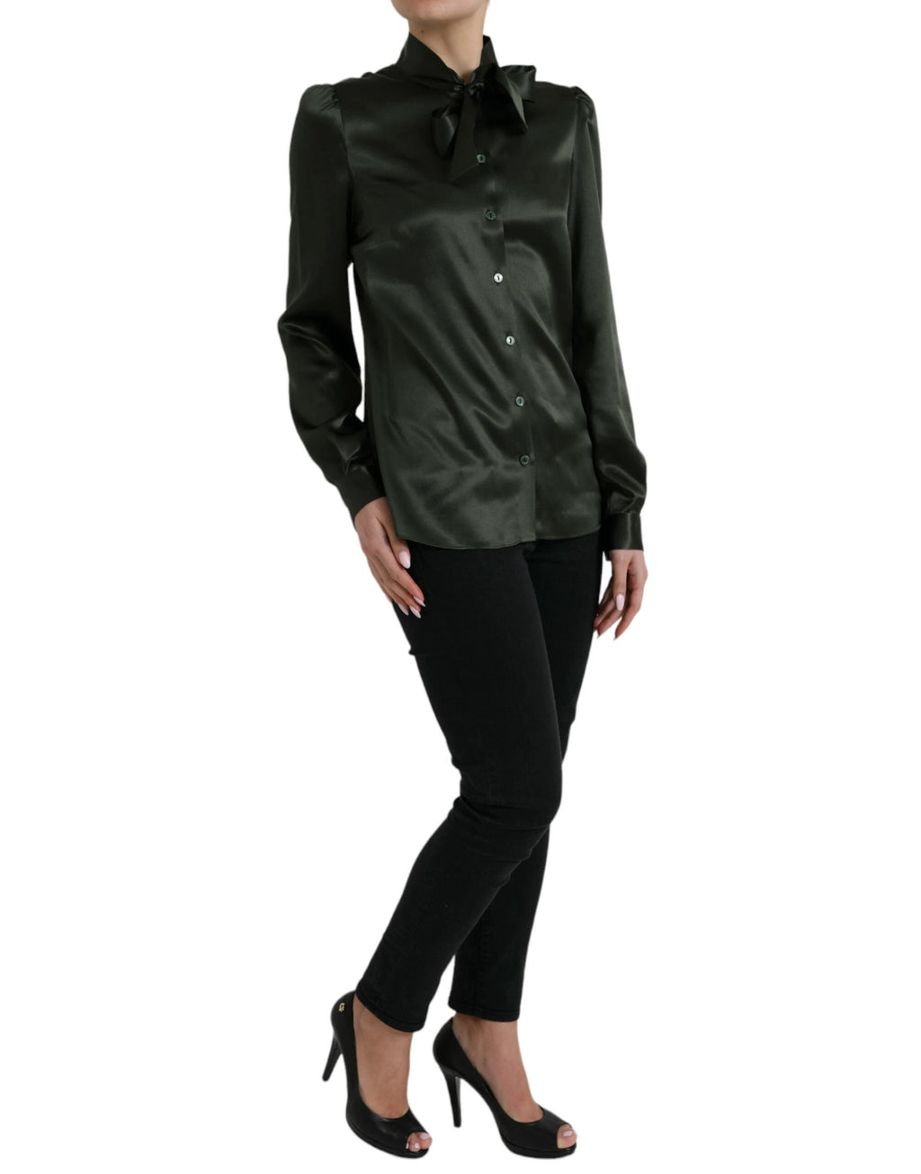 Dolce & Gabbana Gray Long Sleeves Ascot Collar Blouse Top by Dolce & Gabbana