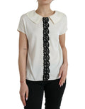 Dolce & Gabbana Off White Silk Lace Trim Short Sleeves Top by Dolce & Gabbana