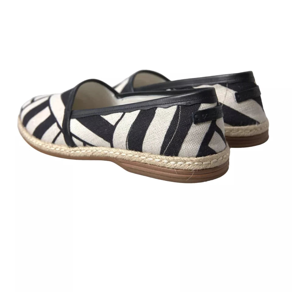 Dolce & Gabbana Black White Stripes Slip On Espadrille Shoes by Dolce & Gabbana