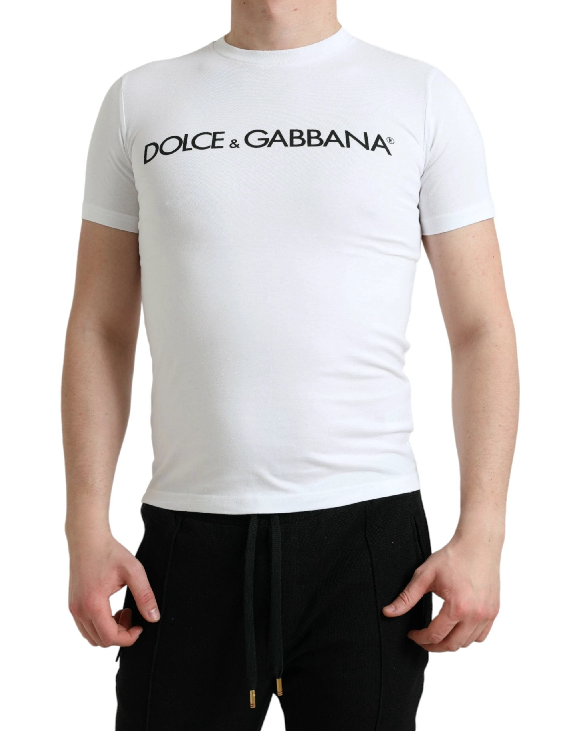 Dolce & Gabbana White Logo Print Cotton Crew Neck T-shirt by Dolce & Gabbana