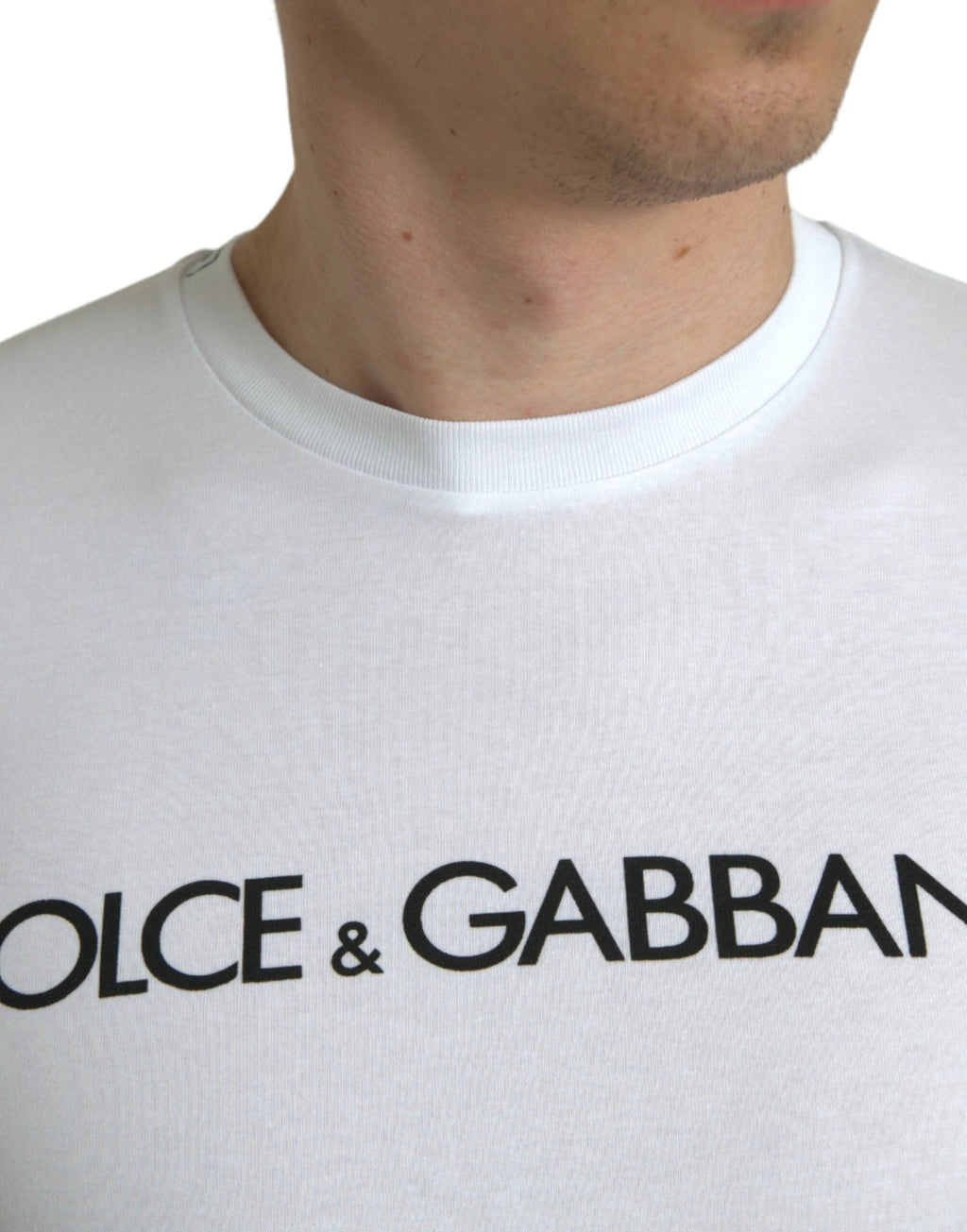 Dolce & Gabbana White Logo Print Cotton Crew Neck T-shirt by Dolce & Gabbana