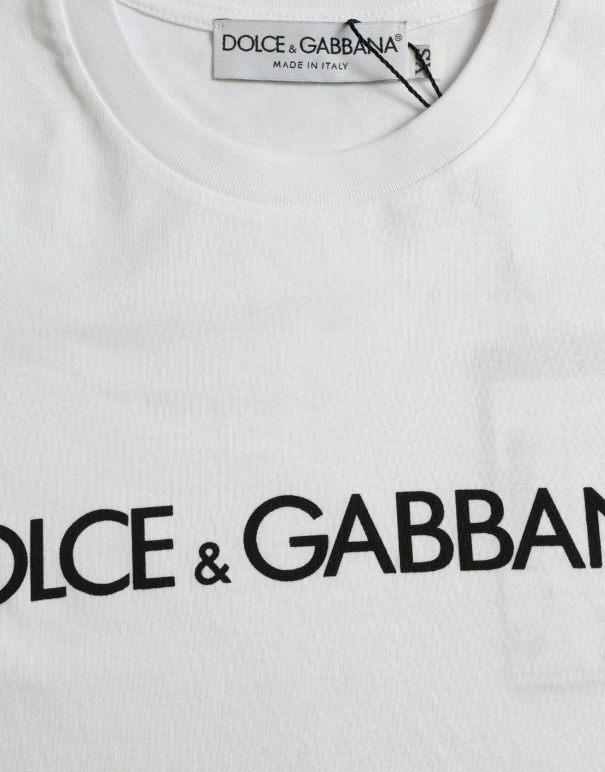 Dolce & Gabbana White Logo Print Cotton Crew Neck T-shirt by Dolce & Gabbana