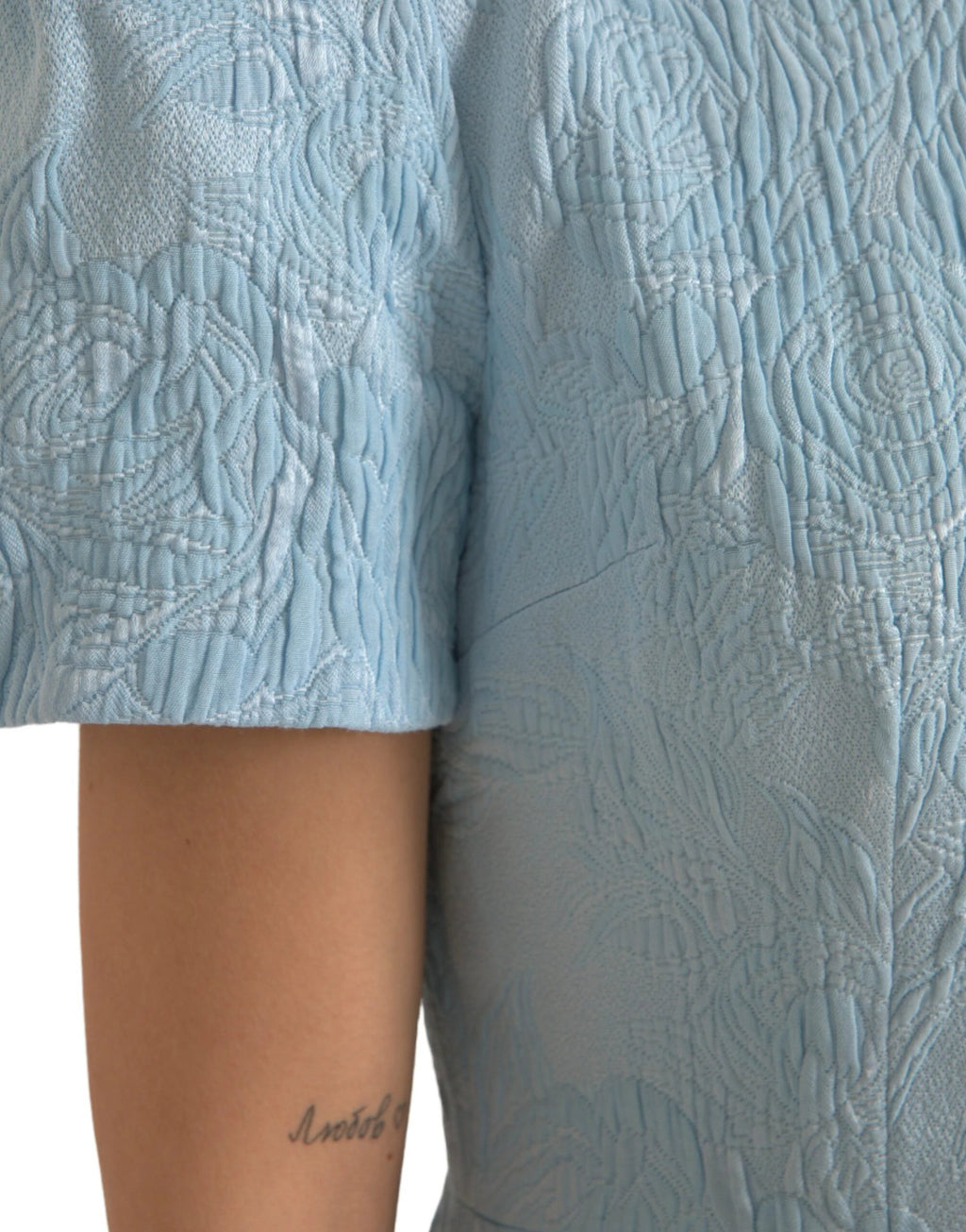 Dolce & Gabbana Light Blue Floral Jacquard Puff Sleeve Mini Dress by Dolce & Gabbana