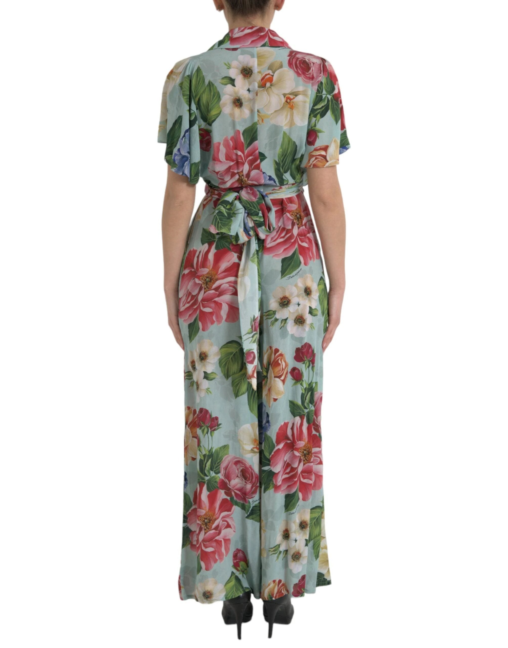 Dolce & Gabbana Blue Floral Wide Leg Wrap Jumpsuit Dress by Dolce & Gabbana