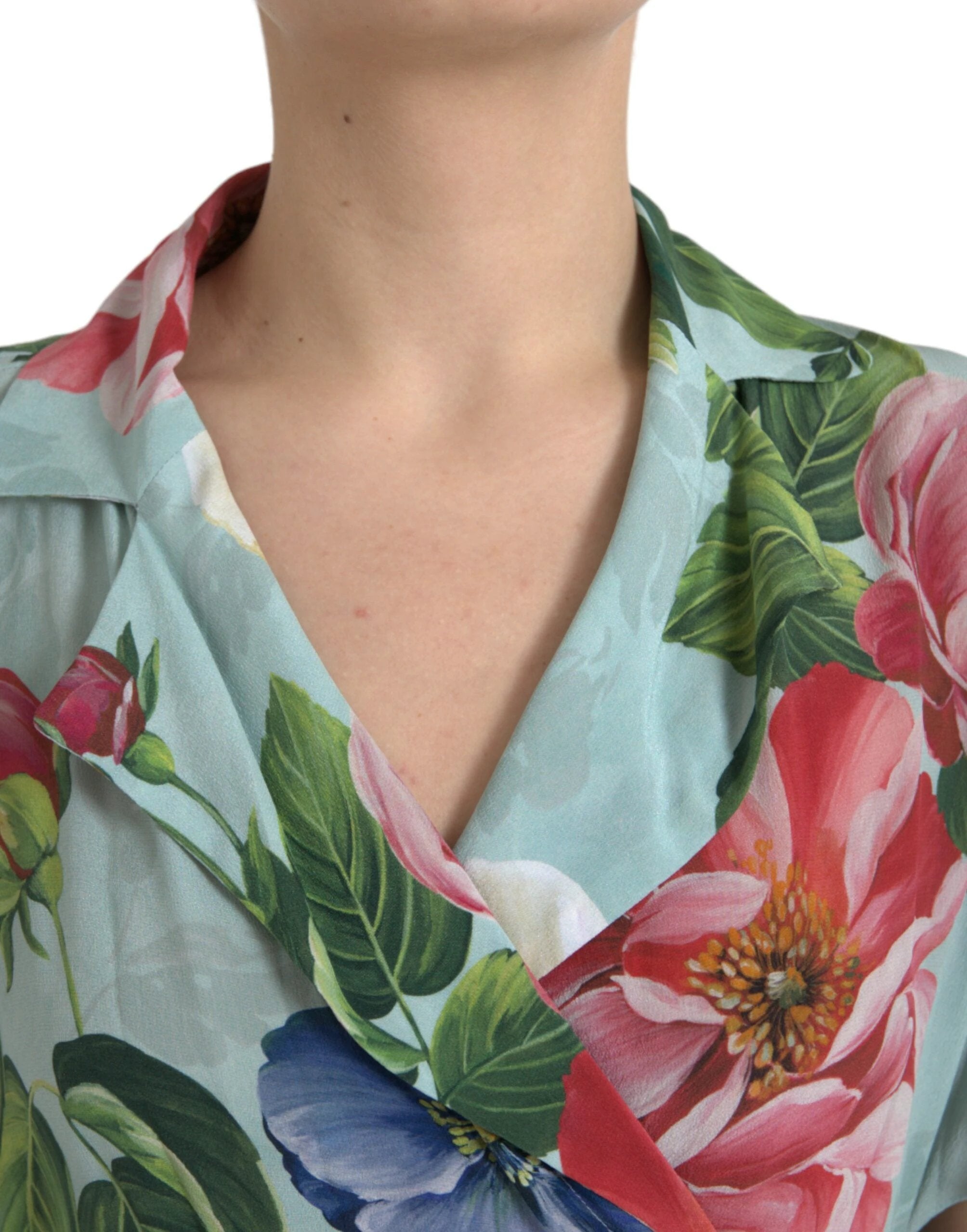 Dolce & Gabbana Blue Floral Wide Leg Wrap Jumpsuit Dress by Dolce & Gabbana