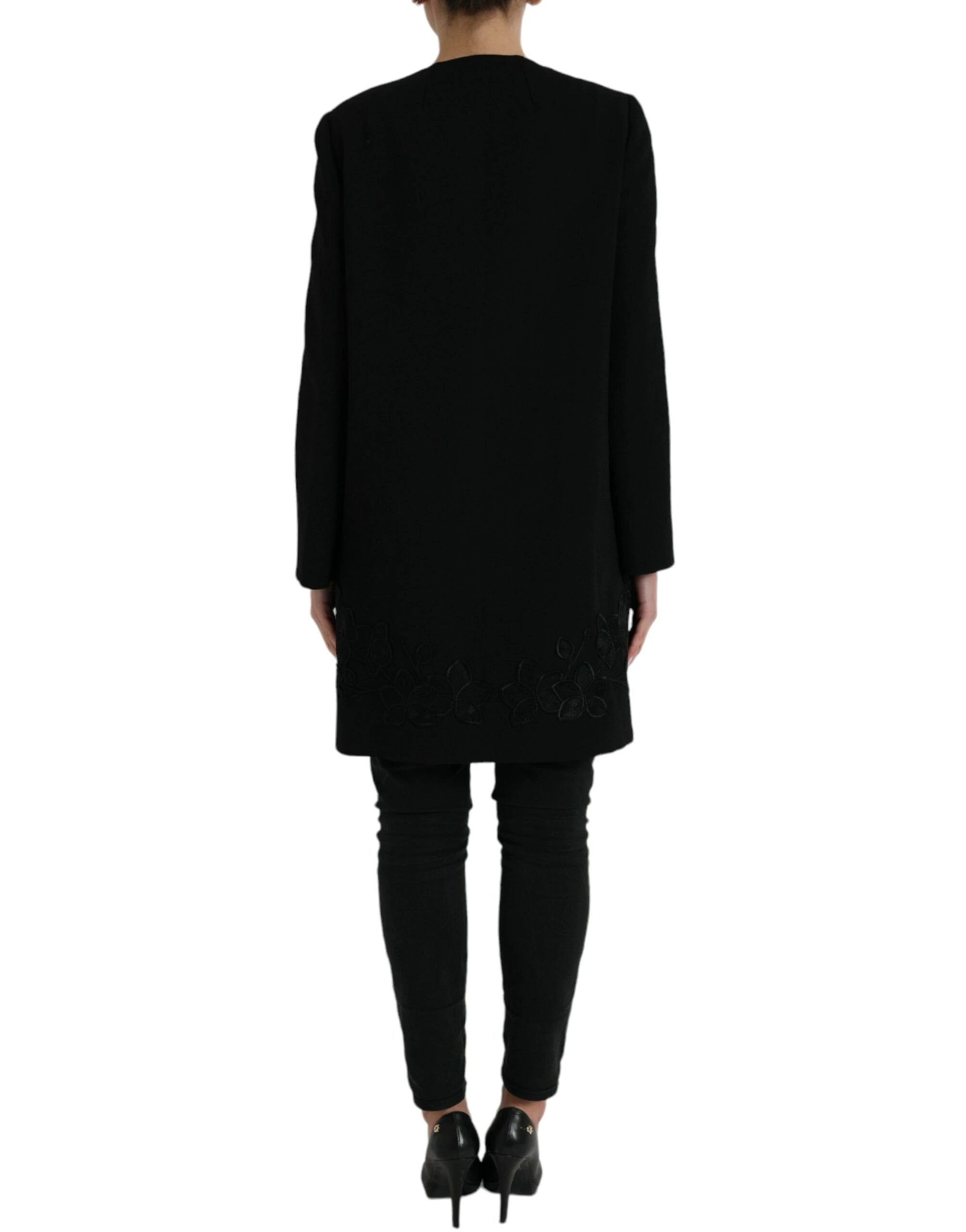 Dolce & Gabbana Black Floral Wool Button Embellished Jacket by Dolce & Gabbana