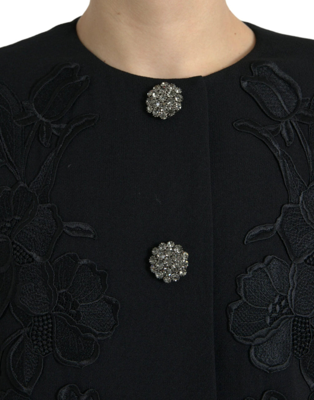 Dolce & Gabbana Black Floral Wool Button Embellished Jacket by Dolce & Gabbana