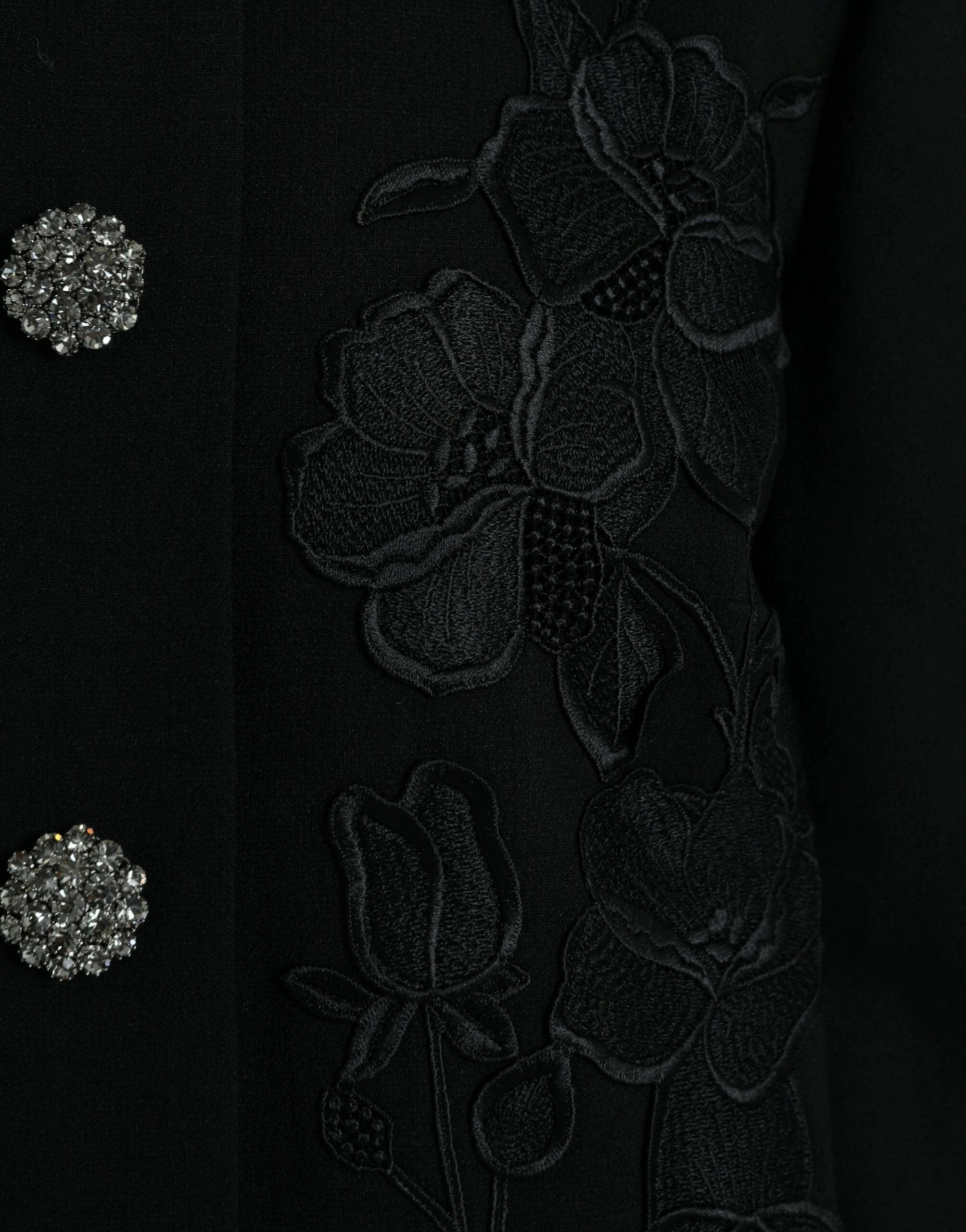 Dolce & Gabbana Black Floral Wool Button Embellished Jacket by Dolce & Gabbana