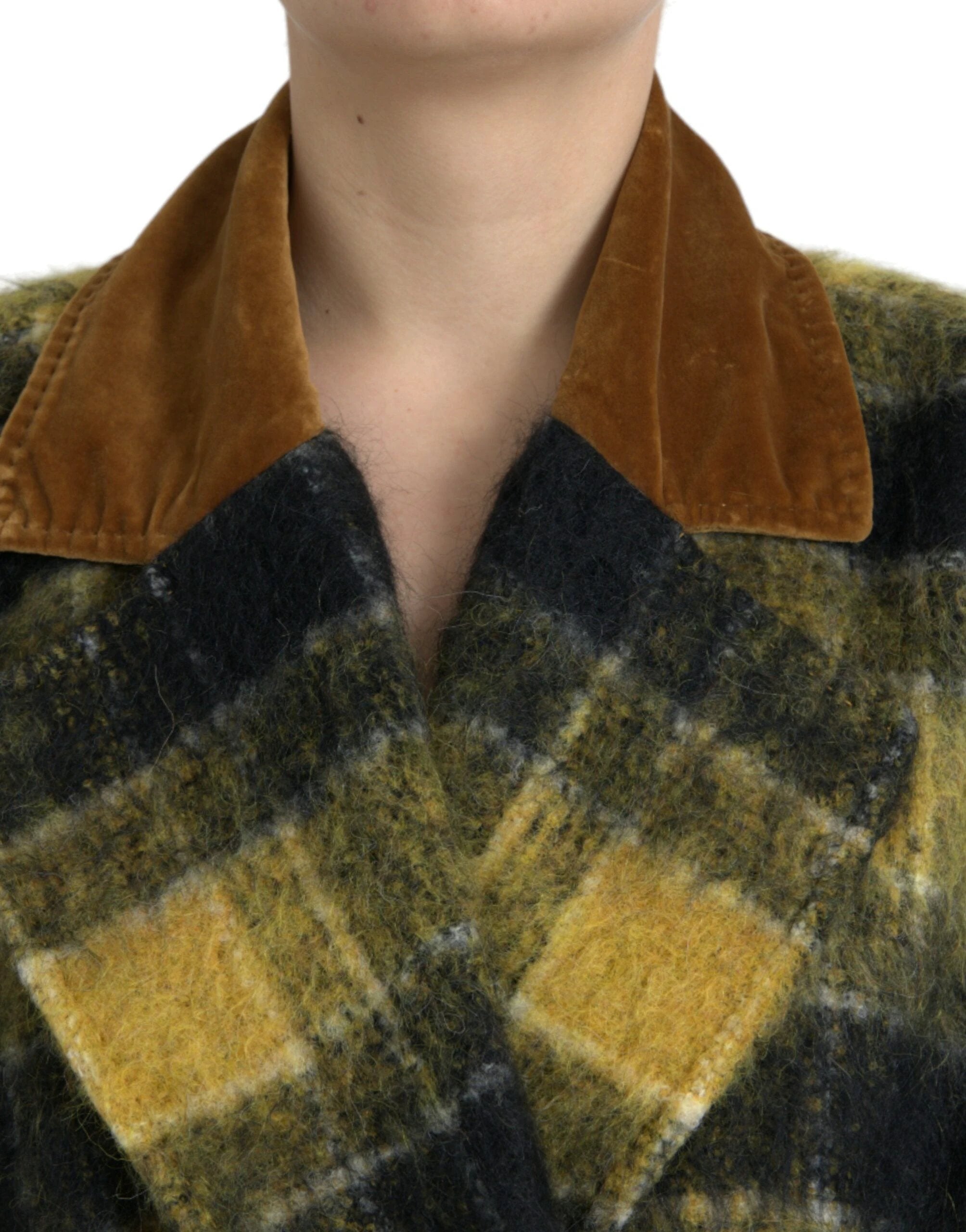 Dolce & Gabbana Yellow Checkered Long Sleeve Coat Jacket by Dolce & Gabbana