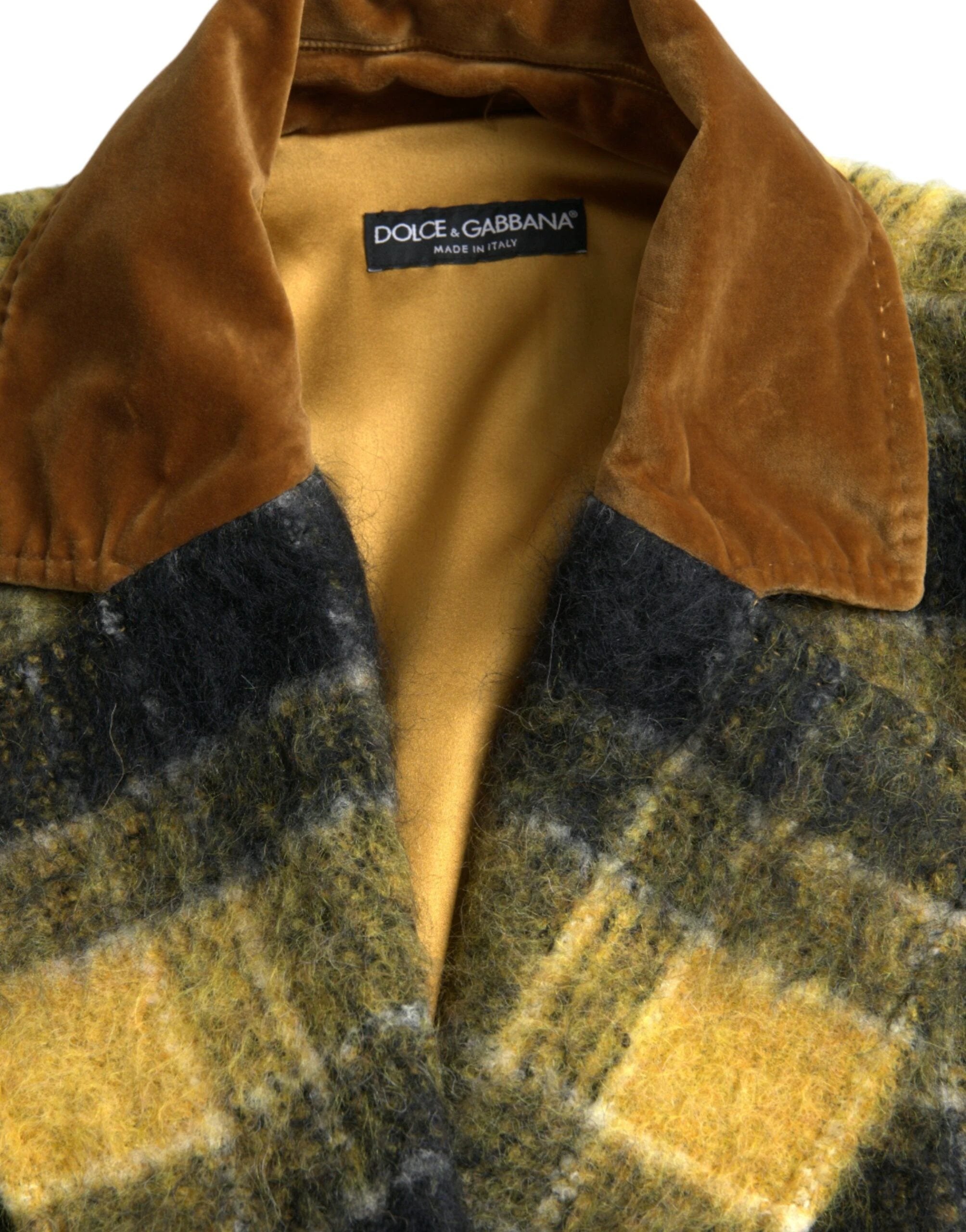 Dolce & Gabbana Yellow Checkered Long Sleeve Coat Jacket by Dolce & Gabbana