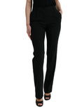 Dolce & Gabbana Black Wool Mid Waist Tapered Pants by Dolce & Gabbana