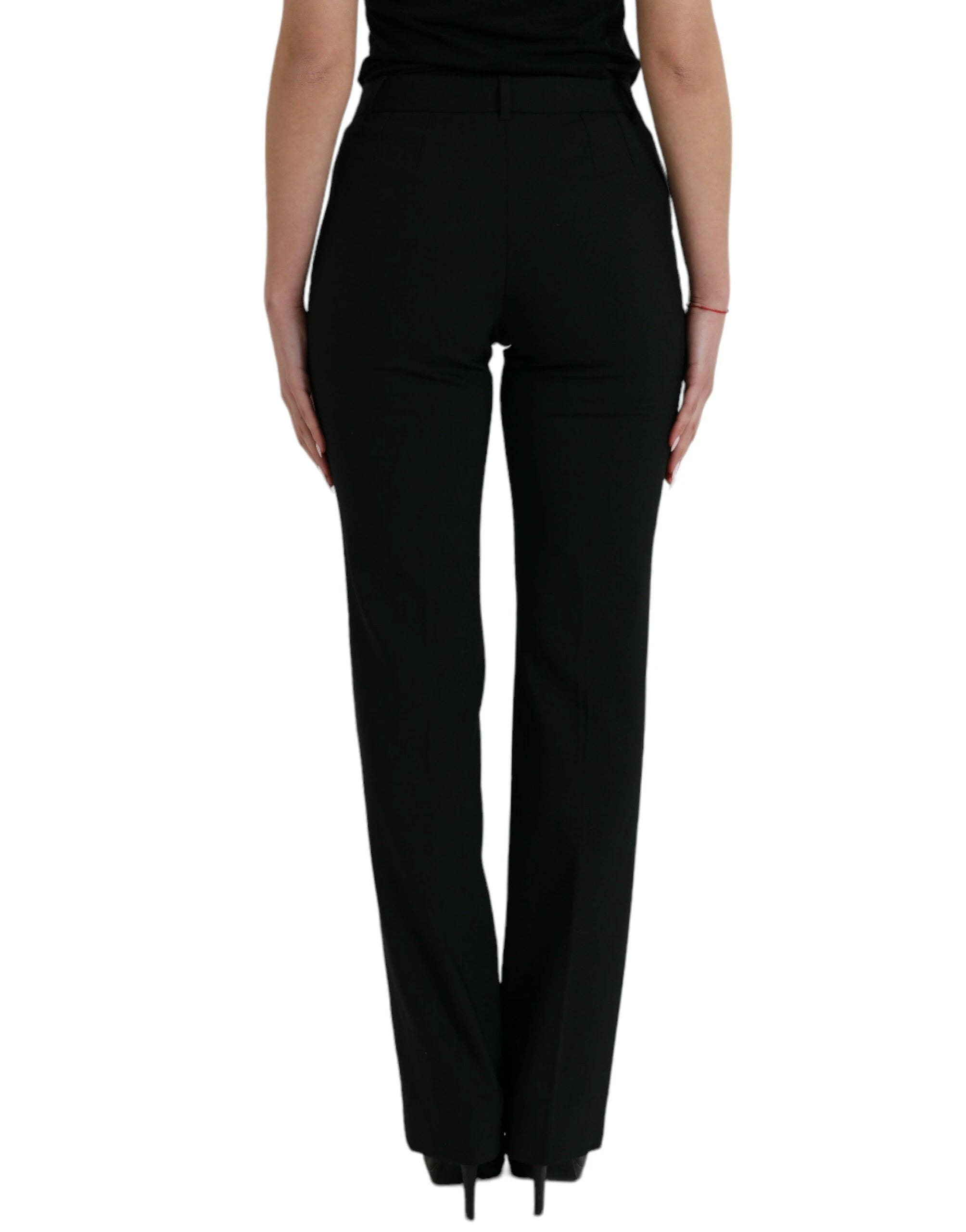 Dolce & Gabbana Black Wool Mid Waist Tapered Pants by Dolce & Gabbana