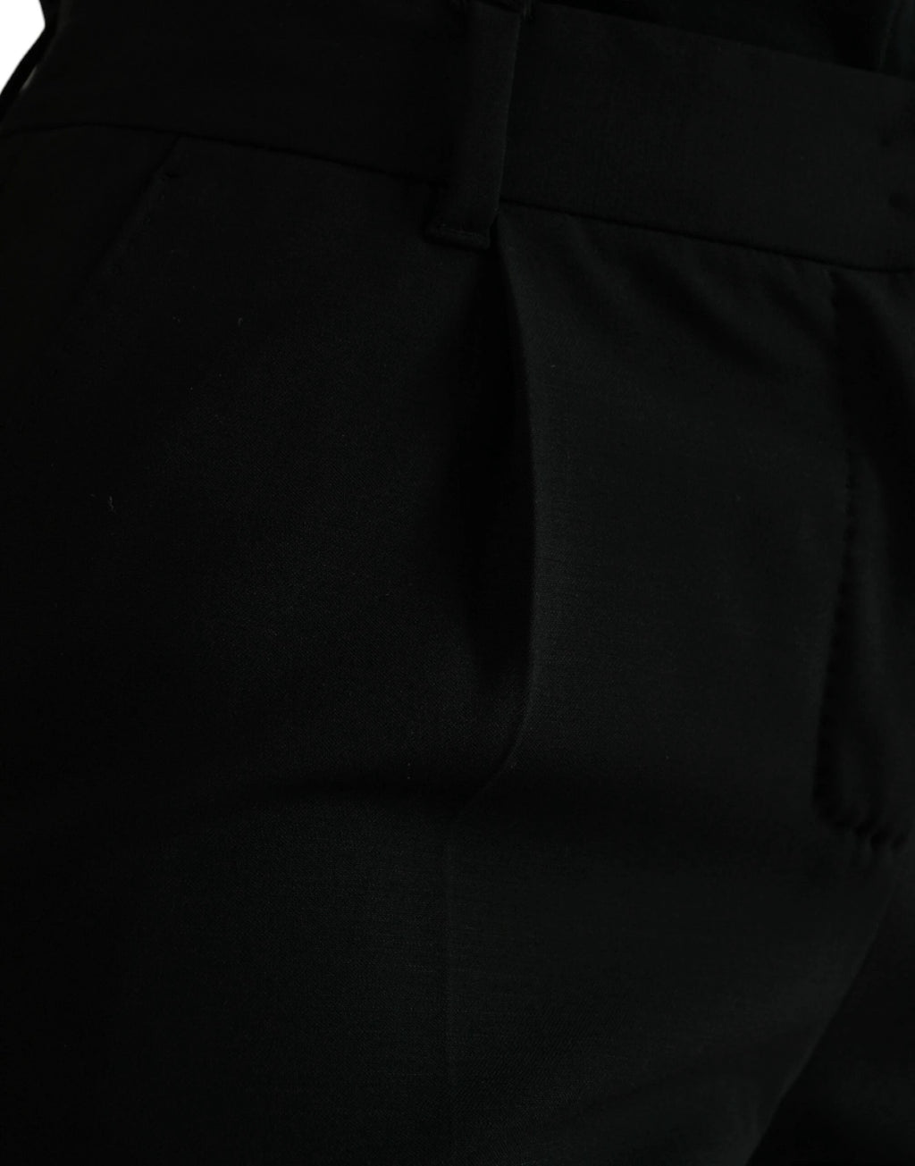 Dolce & Gabbana Black Wool Mid Waist Tapered Pants by Dolce & Gabbana