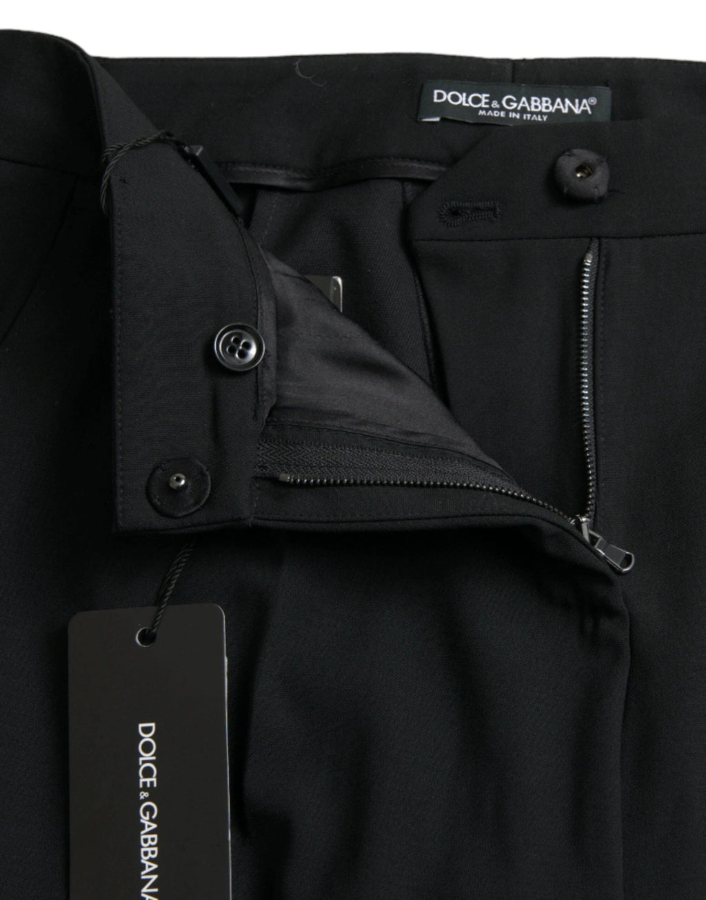 Dolce & Gabbana Black Wool Mid Waist Tapered Pants by Dolce & Gabbana