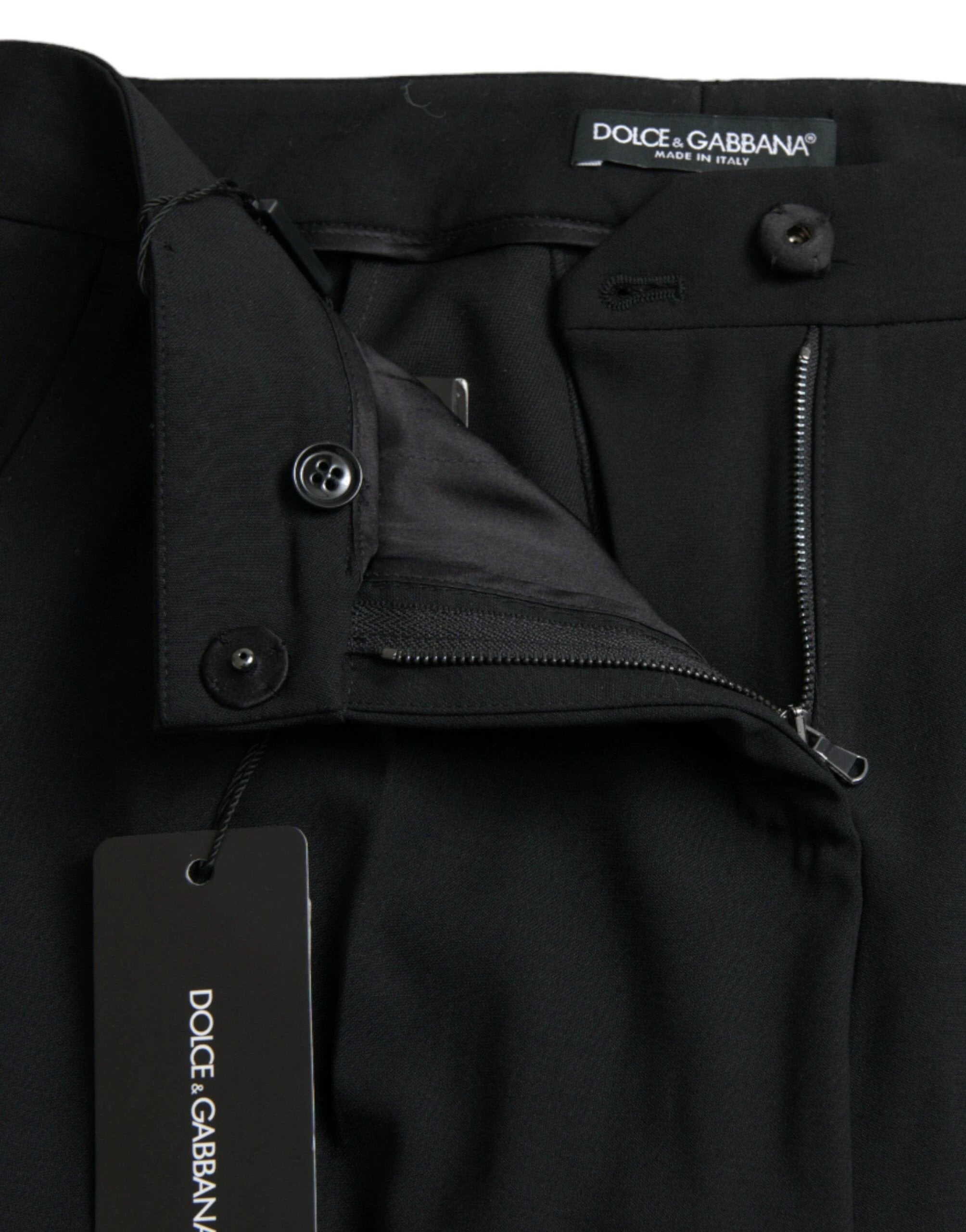 Dolce & Gabbana Black Wool Mid Waist Tapered Pants by Dolce & Gabbana