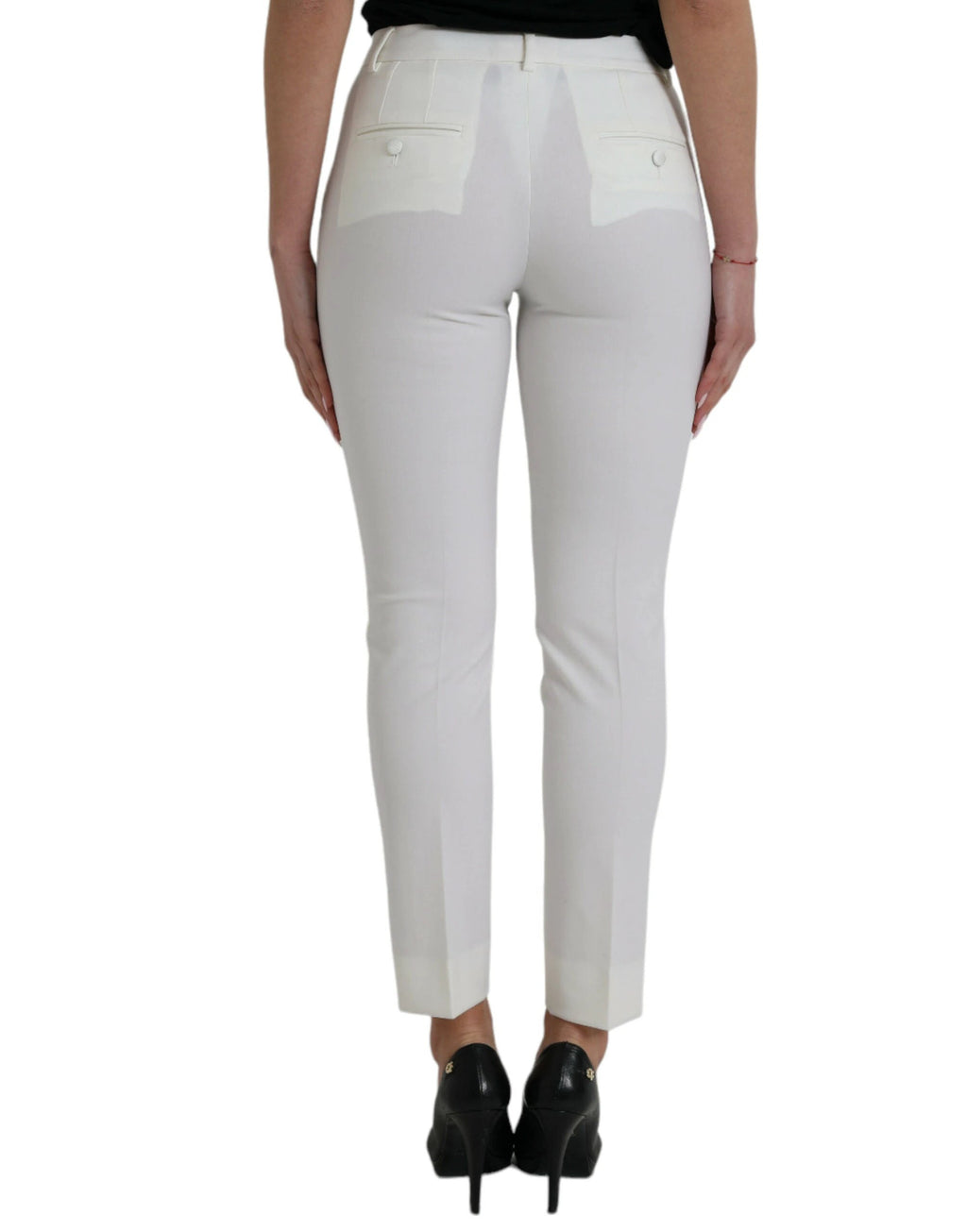 Dolce & Gabbana White Wool Mid Waist Tapered Pants by Dolce & Gabbana