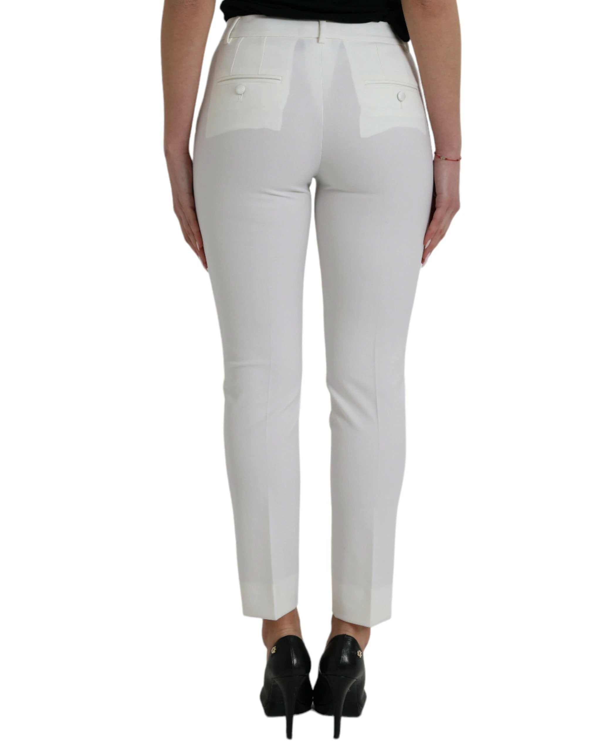 Dolce & Gabbana White Wool Mid Waist Tapered Pants by Dolce & Gabbana