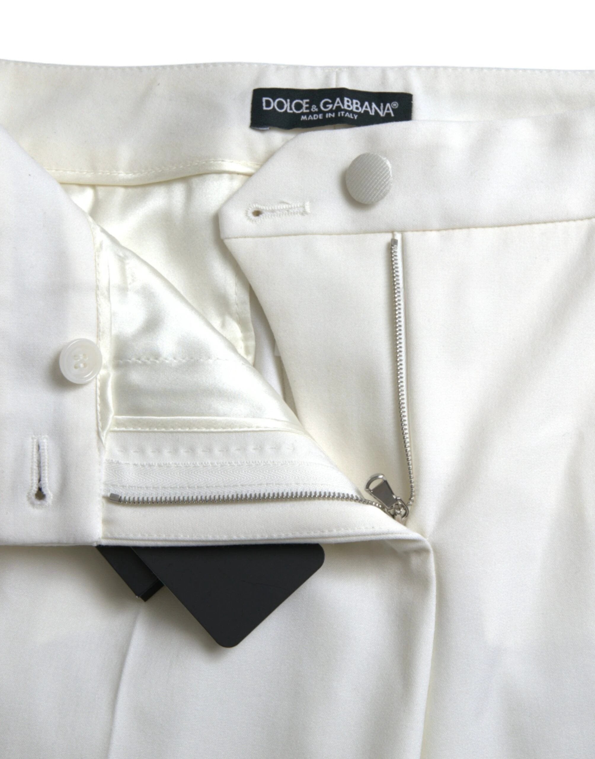 Dolce & Gabbana White Wool Mid Waist Tapered Pants by Dolce & Gabbana