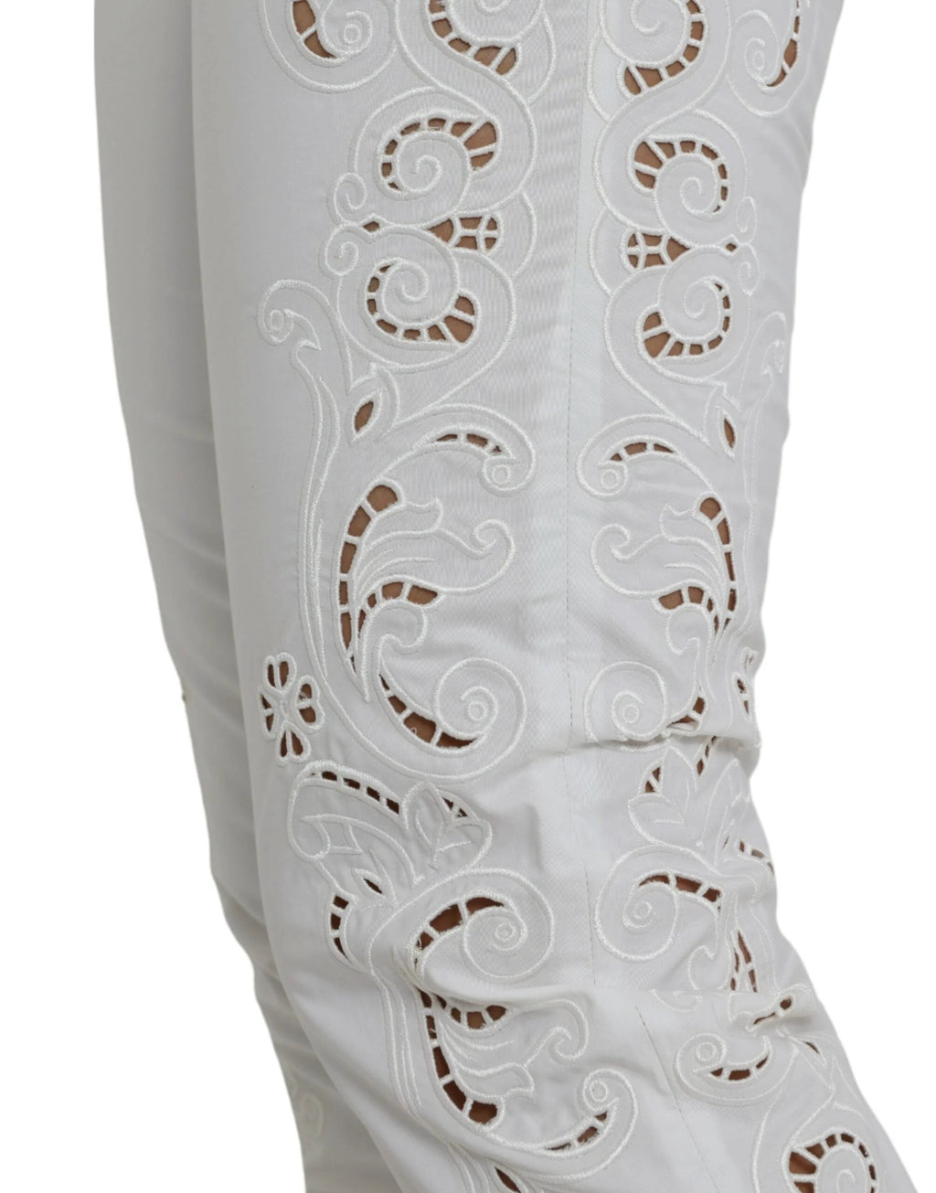 Dolce & Gabbana White Cut Out Cotton Mid Waist Cropped Pants by Dolce & Gabbana