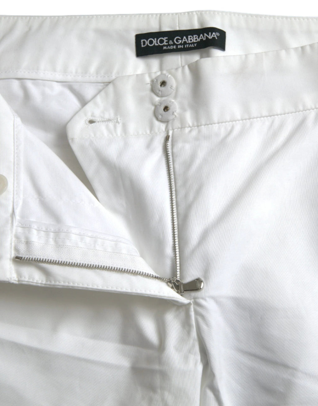 Dolce & Gabbana White Cut Out Cotton Mid Waist Cropped Pants by Dolce & Gabbana