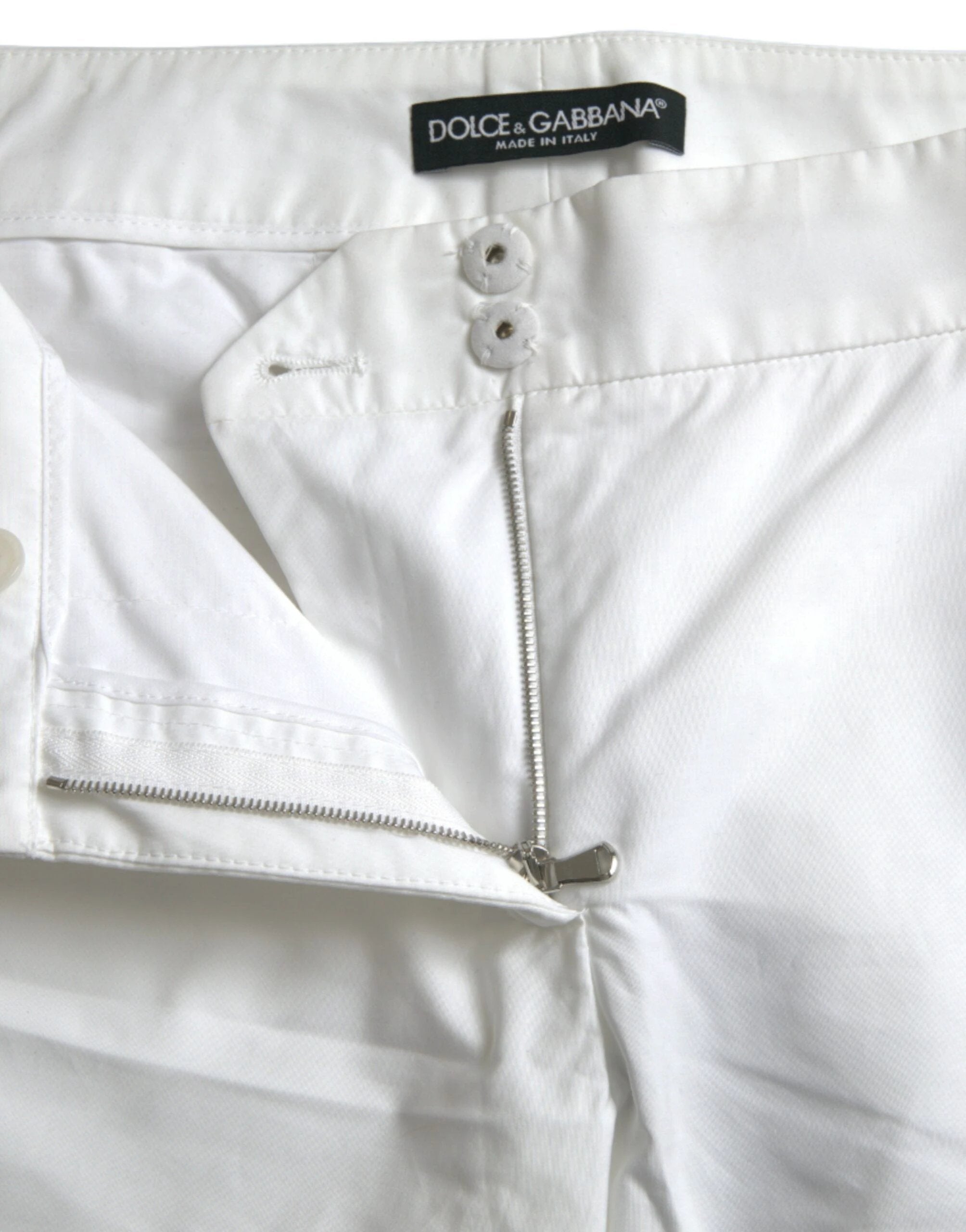 Dolce & Gabbana White Cut Out Cotton Mid Waist Cropped Pants by Dolce & Gabbana
