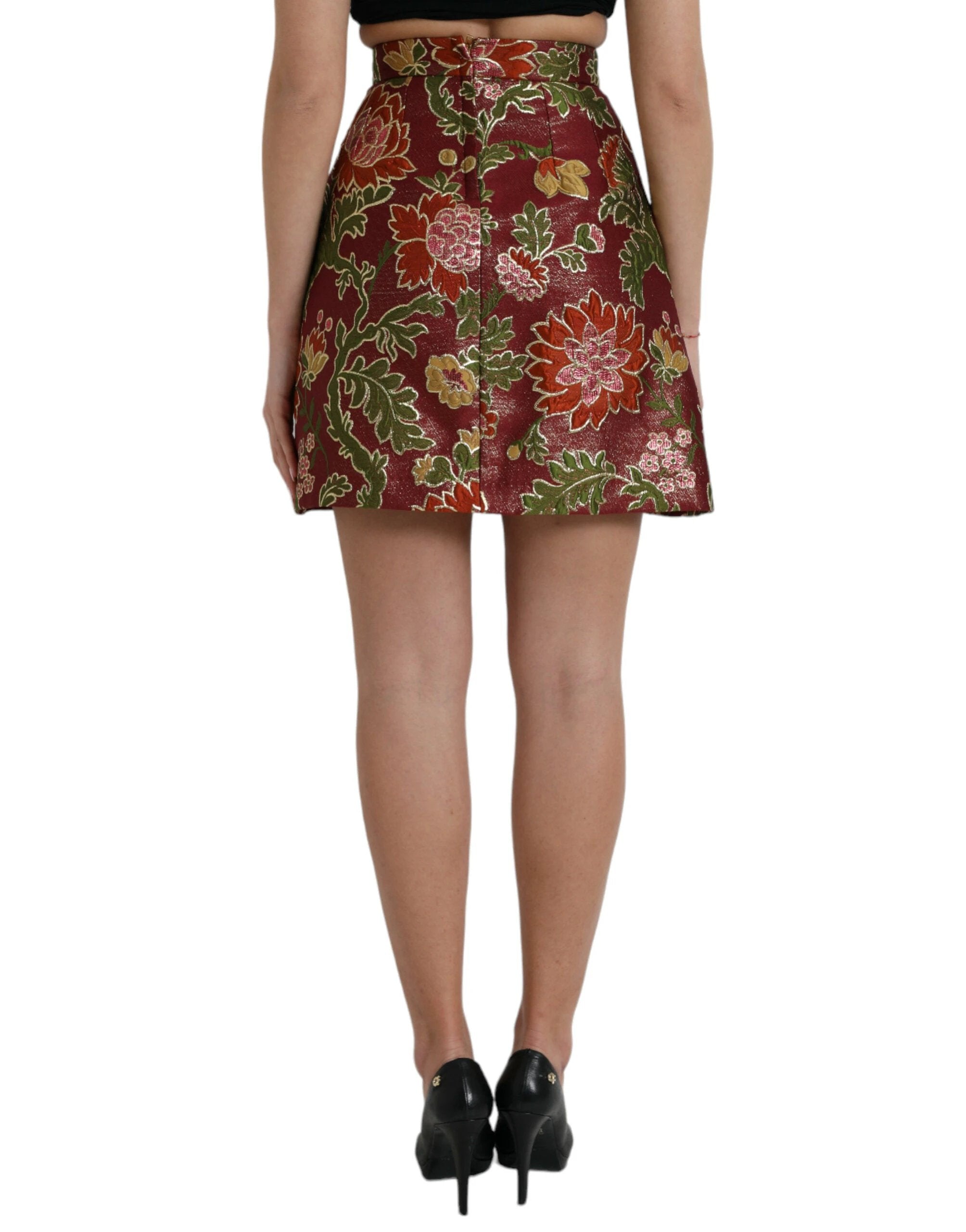 Dolce & Gabbana Maroon Floral Jacquard A-line Mini Skirt by Dolce & Gabbana