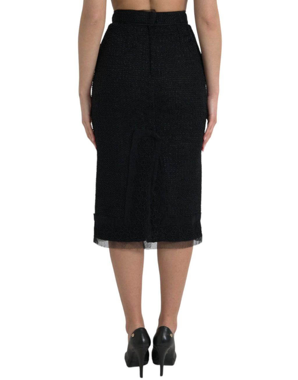 Dolce & Gabbana Black Wool High Waist Pencil Cut Midi Skirt by Dolce & Gabbana