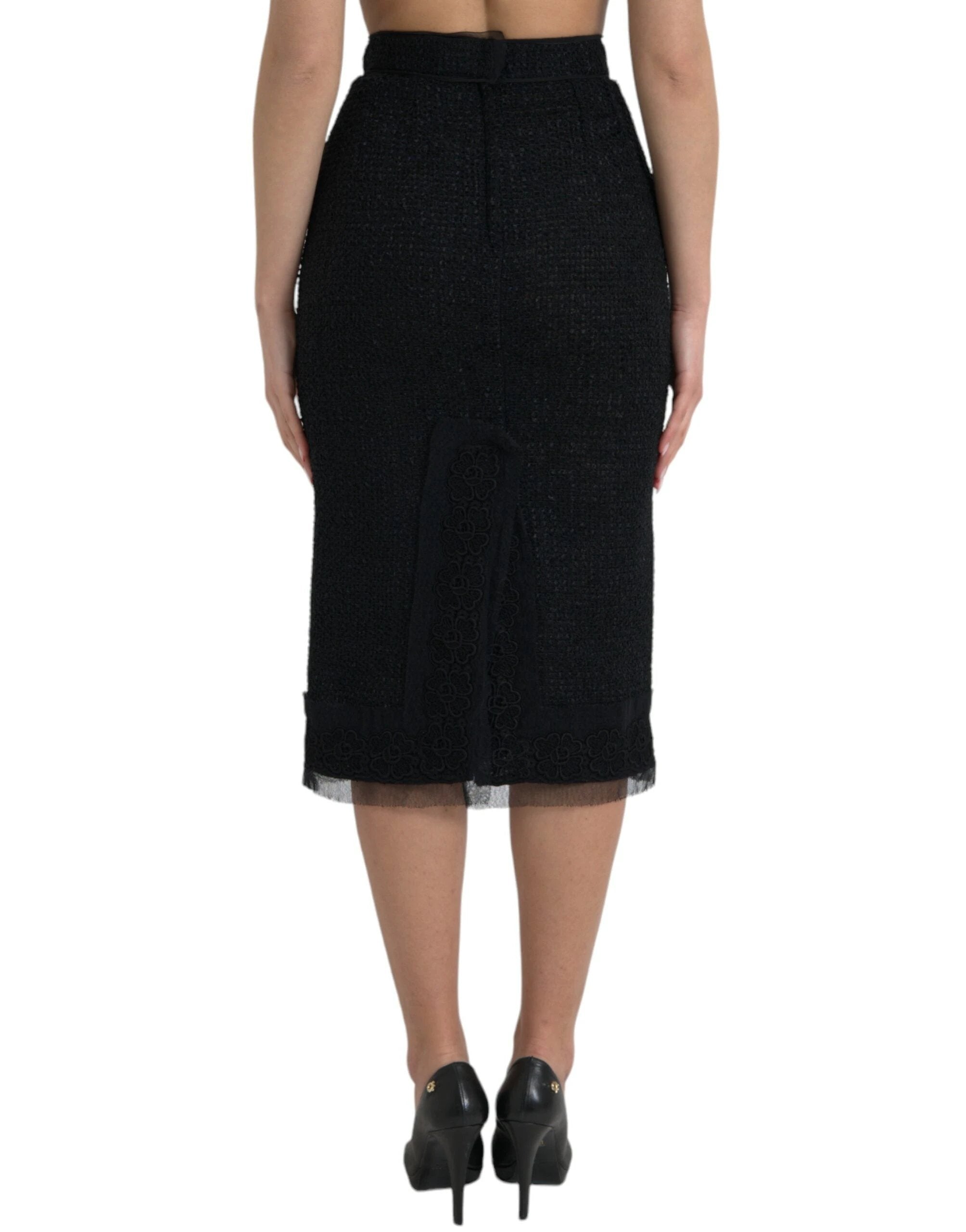 Dolce & Gabbana Black Wool High Waist Pencil Cut Midi Skirt by Dolce & Gabbana