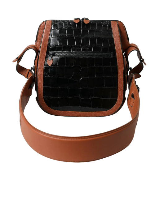 Balenciaga Black Brown Exotic Skin Leather Vertical Crossbody Purse Bag by Balenciaga