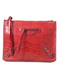 Balenciaga Red Exotic Skin Leather Classic Pouch Purse Wristlet Bag by Balenciaga