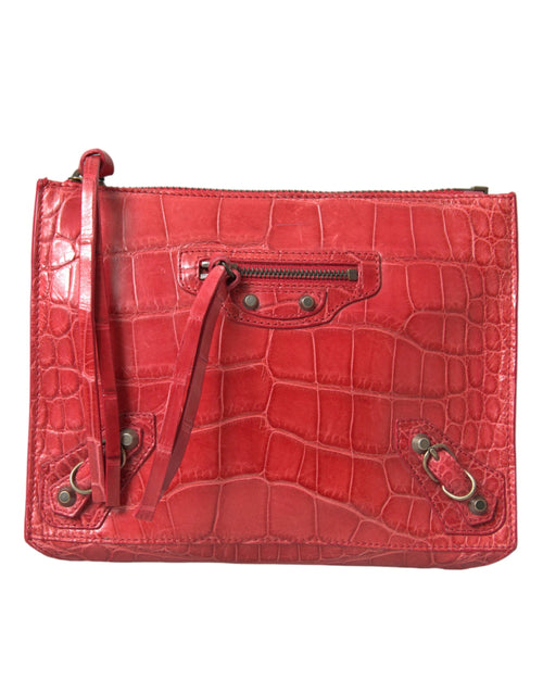 Balenciaga Red Exotic Skin Leather Classic Pouch Purse Wristlet Bag by Balenciaga